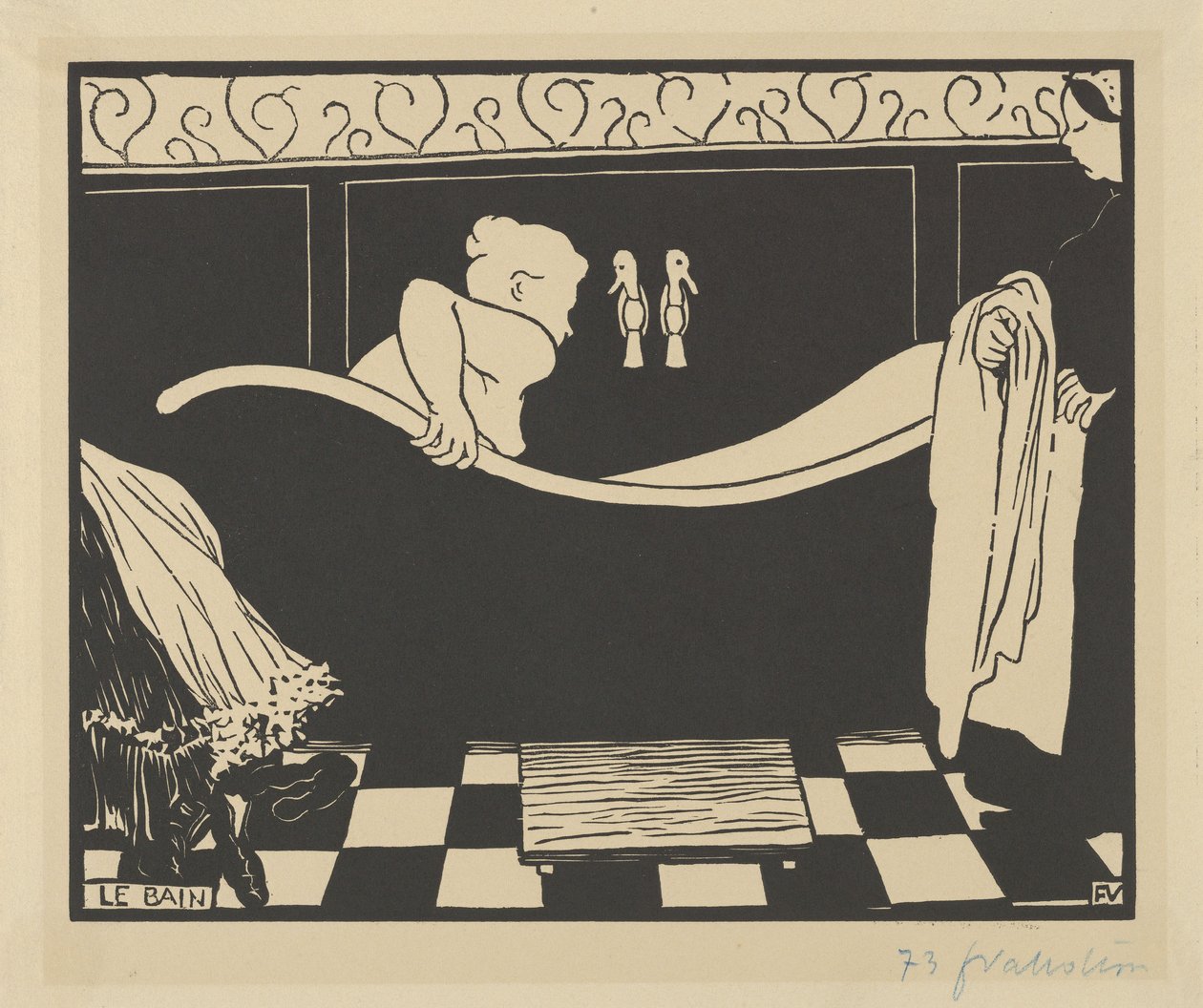 الحمام (Le Bain) ، 1894 (قطع خشبية على ورق نسج كريمي) بواسطة فيليكس إدوارد فالوتون