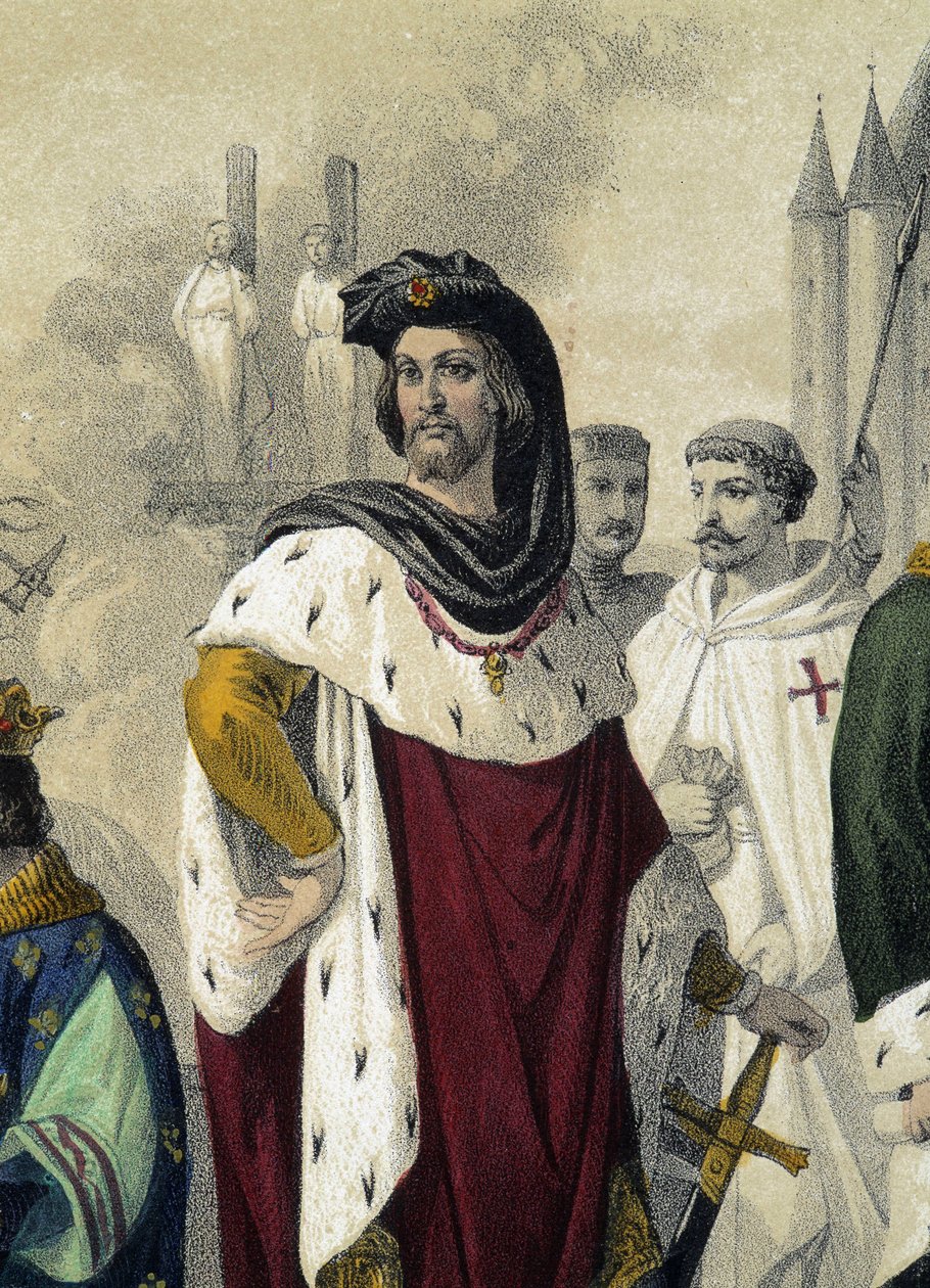 Capétiens 1270 - 1322: فيليب الرابع لو بيل وجاك دو مولاي (مولاي) - في "La Monarchie francaise en estampe" ، رسم للسيد فوسي بواسطة فيليكس فوسي