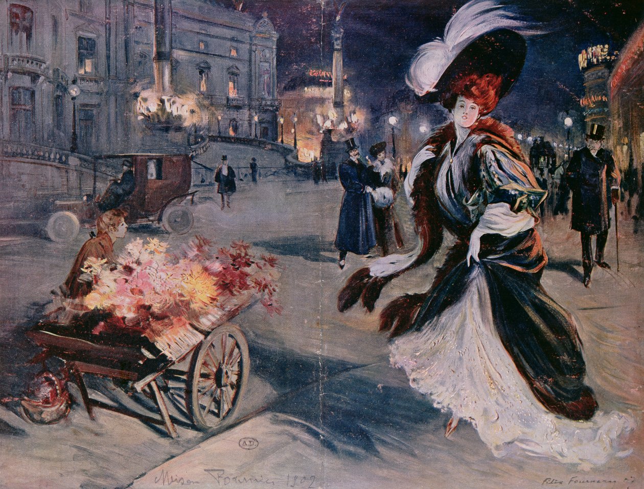 باريس ليلا في حي الأوبرا ، 1907 بواسطة فيليكس فورنيري