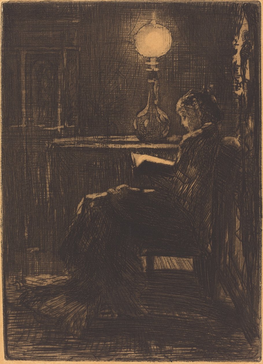 امرأة تقرأ بواسطة Lamplight ، 1879. بواسطة فيليكس هيلير بوهوت