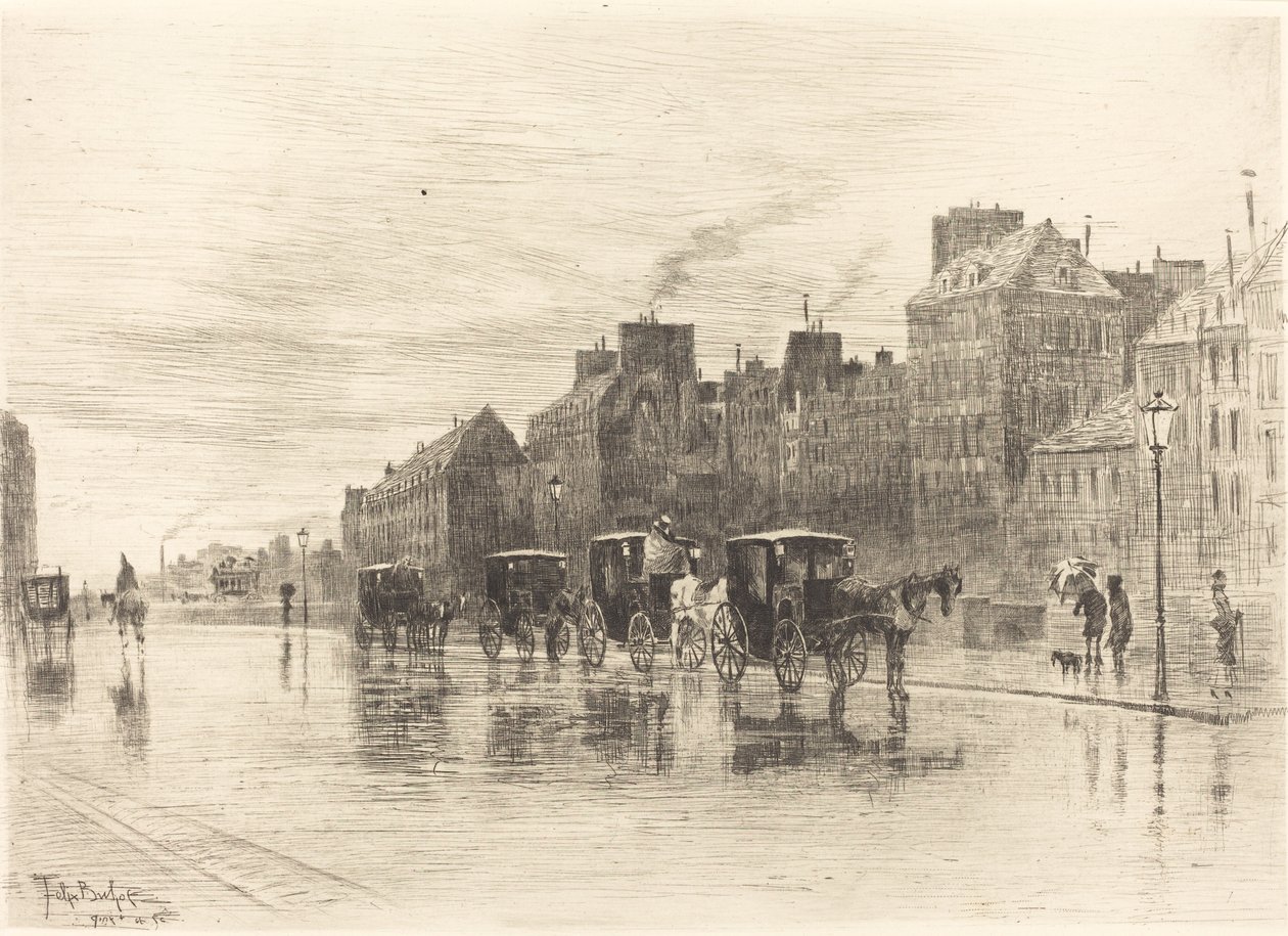 صباح الشتاء على Quai de l'Hôtel-Dieu ، 1876. بواسطة فيليكس هيلير بوهوت