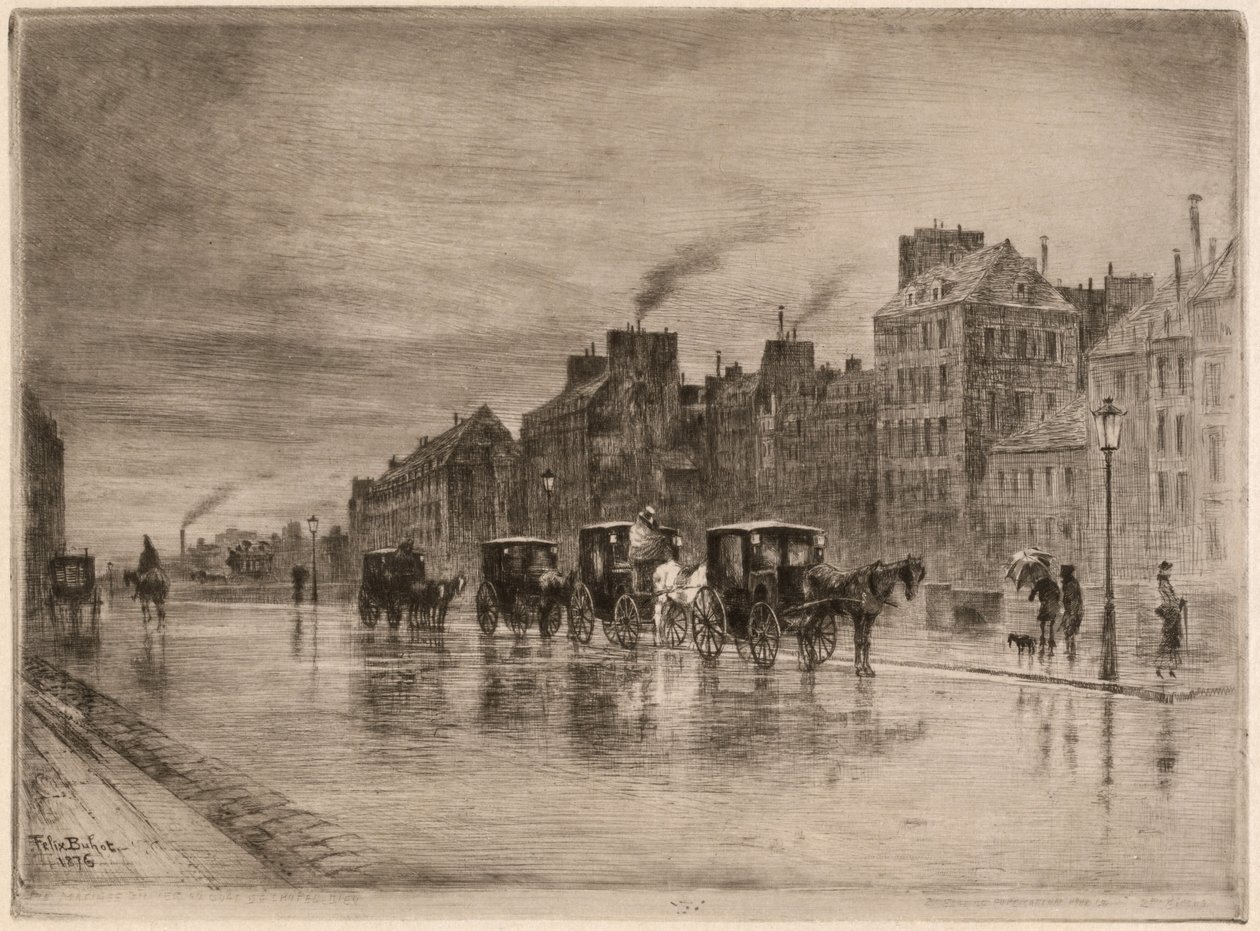 صباح الشتاء على Quai de l'Hôtel-Dieu ، 1876. بواسطة فيليكس هيلير بوهوت