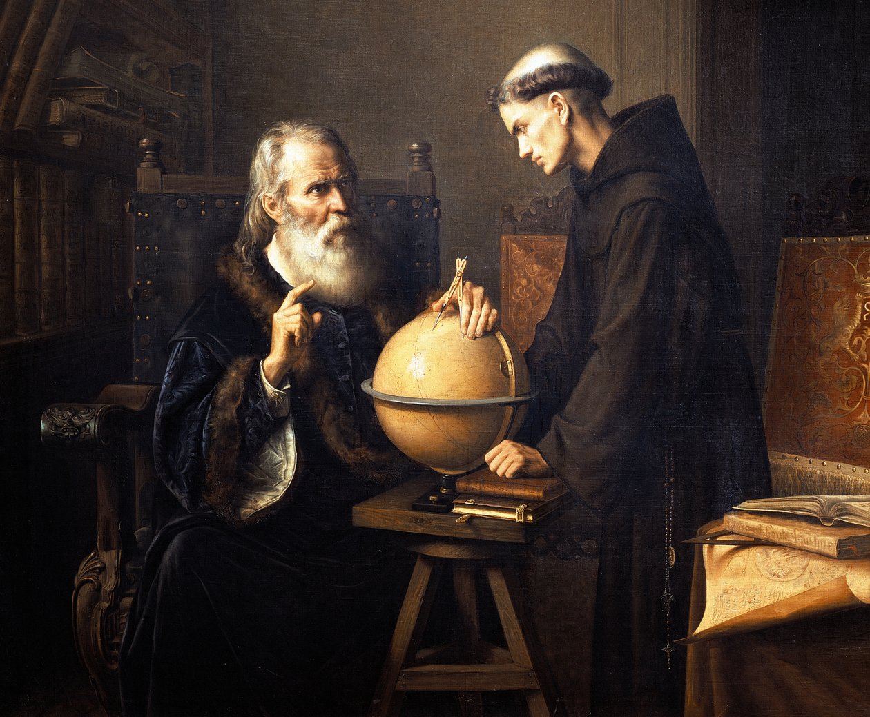Portrait of Galileo Galilei (1564-1642) explaining his theories at Padua University بواسطة فيليكس بارا