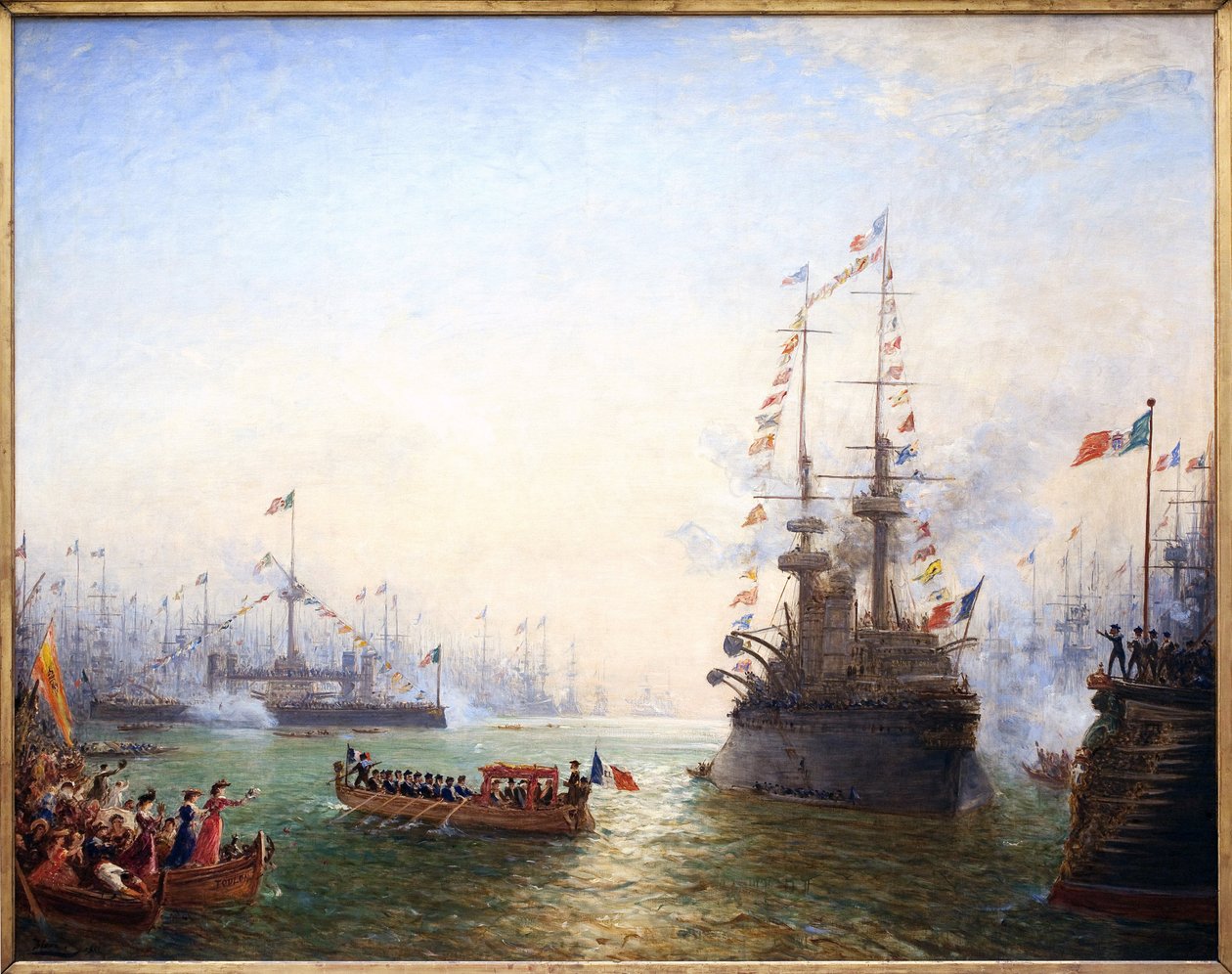 طولون ، زيارة الرئيس إميل لوبيه (1838-1929) إلى الجناحين الفرنسي والإيطالي في أبريل 1901. لوحة لفليكس زيم (1821-1911) ، زيت على قماش بواسطة فيليكس زيم