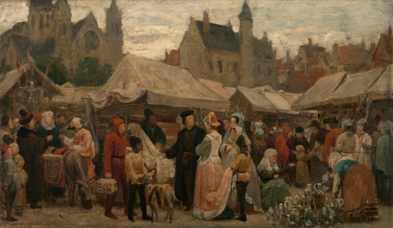 معرض في غنت في العصور الوسطى، دراسة، حوالي عام 1862 (زيت على قماش) بواسطة فيليكس دي فيني