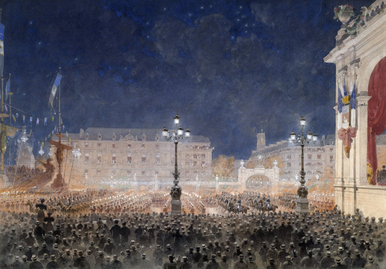 تراجع Torchlight في Place de l'Hotel de Ville. الاحتفالات الفرنسية الروسية ، أكتوبر ١٨٩٣ ، ١٨٩٣. بواسطة فيودور هوفباور
