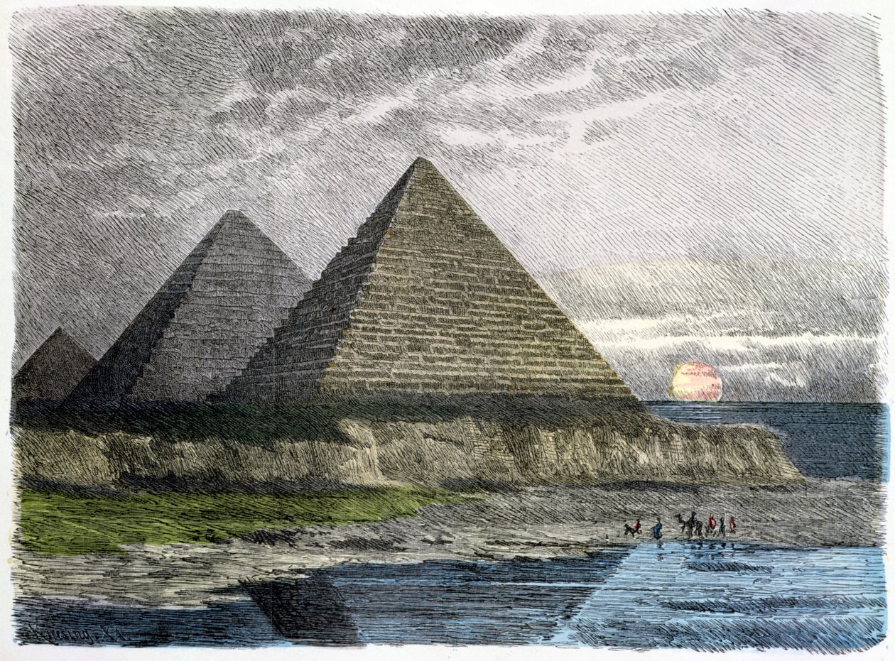 أهرامات الجيزة ، من سلسلة "عجائب الدنيا السبع" المنشورة في "مونشنر بيلدربوجين" ، 1886 بواسطة فرديناند كناب