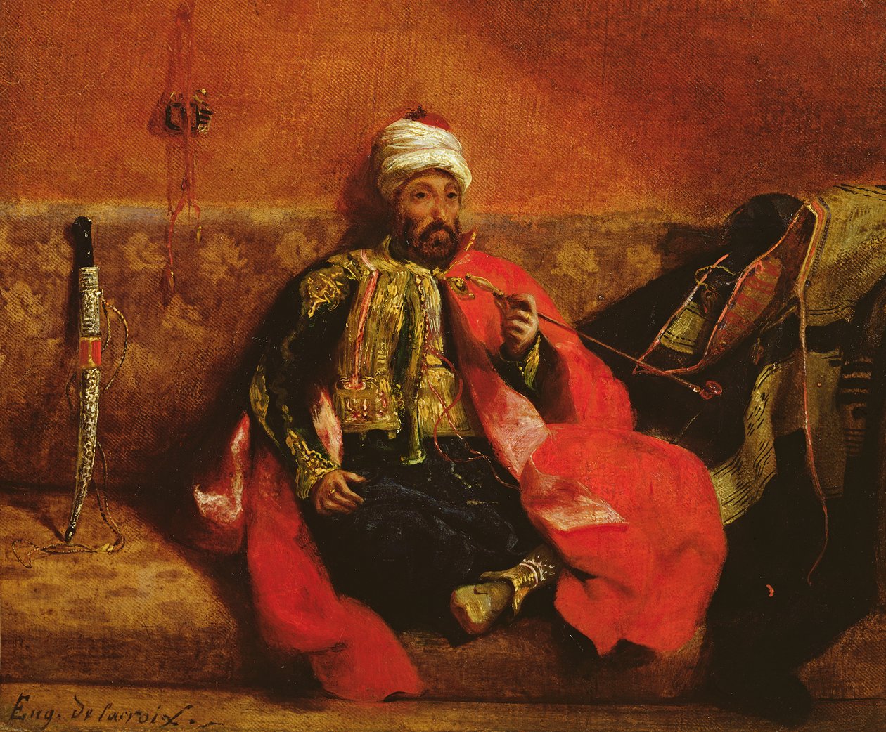 تركي ترك يجلس على أريكة ، c.1825 بواسطة فرديناند فيكتور يوجين ديلاكروا