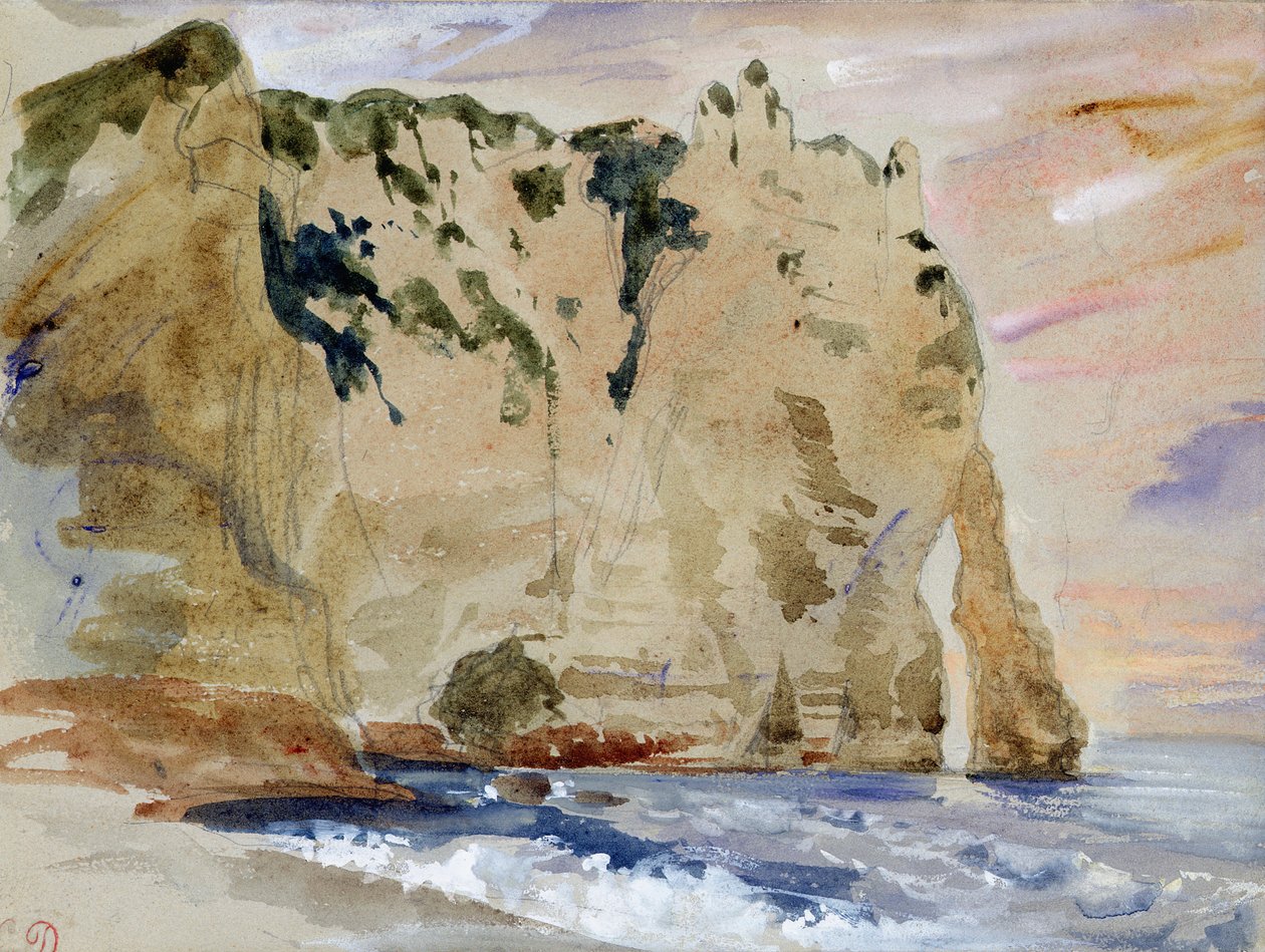 منحدرات Etretat. The Pied du Cheval ، 1838 (مرحاض وغواش على ورق) بواسطة فرديناند فيكتور يوجين ديلاكروا