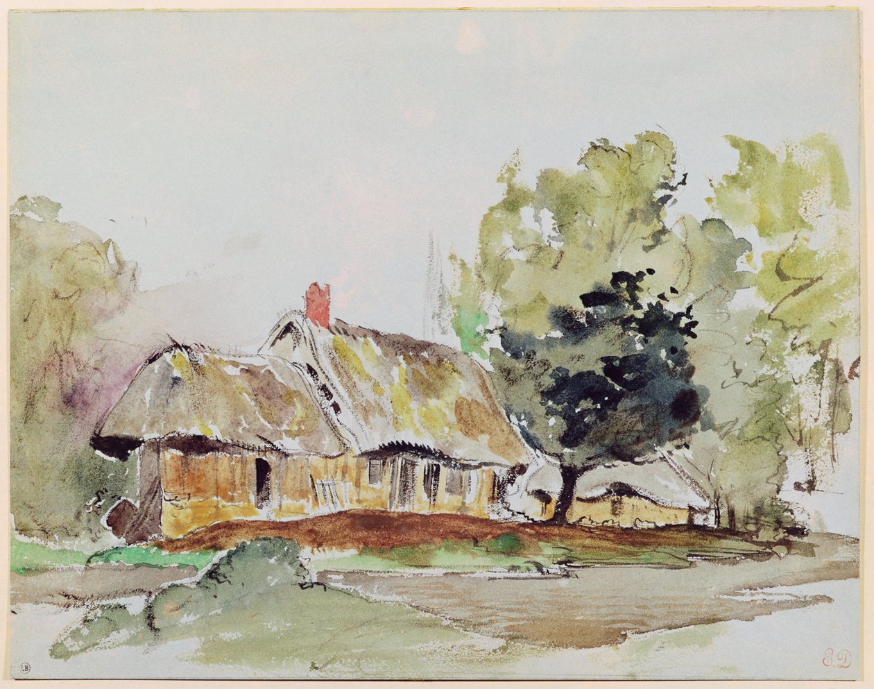 كوخ تحت أشجار كبيرة في الصيف ، c.1831 (قلم رصاص ومرحاض على الورق) بواسطة فرديناند فيكتور يوجين ديلاكروا