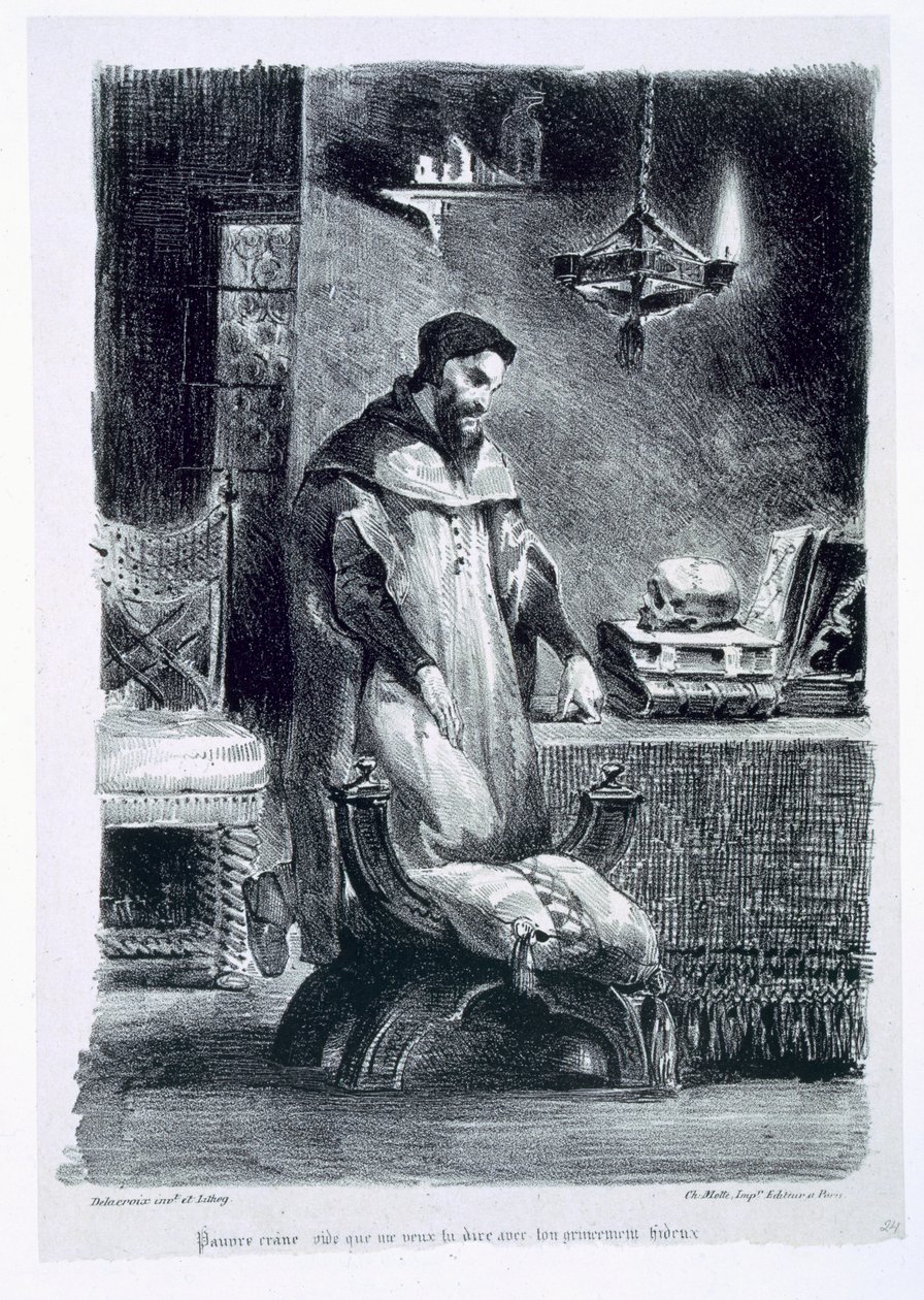 فاوست في دراسته ، من جوست فاوست ، 1828 ، (توضيح) ، (صورة من صور حجرية من وزن الجسم) بواسطة فرديناند فيكتور يوجين ديلاكروا