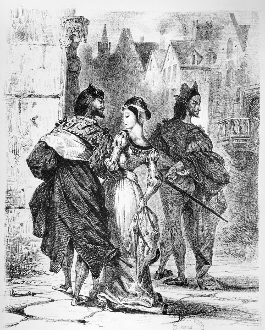 لقاء فاوست مع مارغريت ، من فاوست جوته ، بعد عام 1828 ، (صورة توضيحية) ، (صورة من وزن الطباعة الحجرية) بواسطة فرديناند فيكتور يوجين ديلاكروا