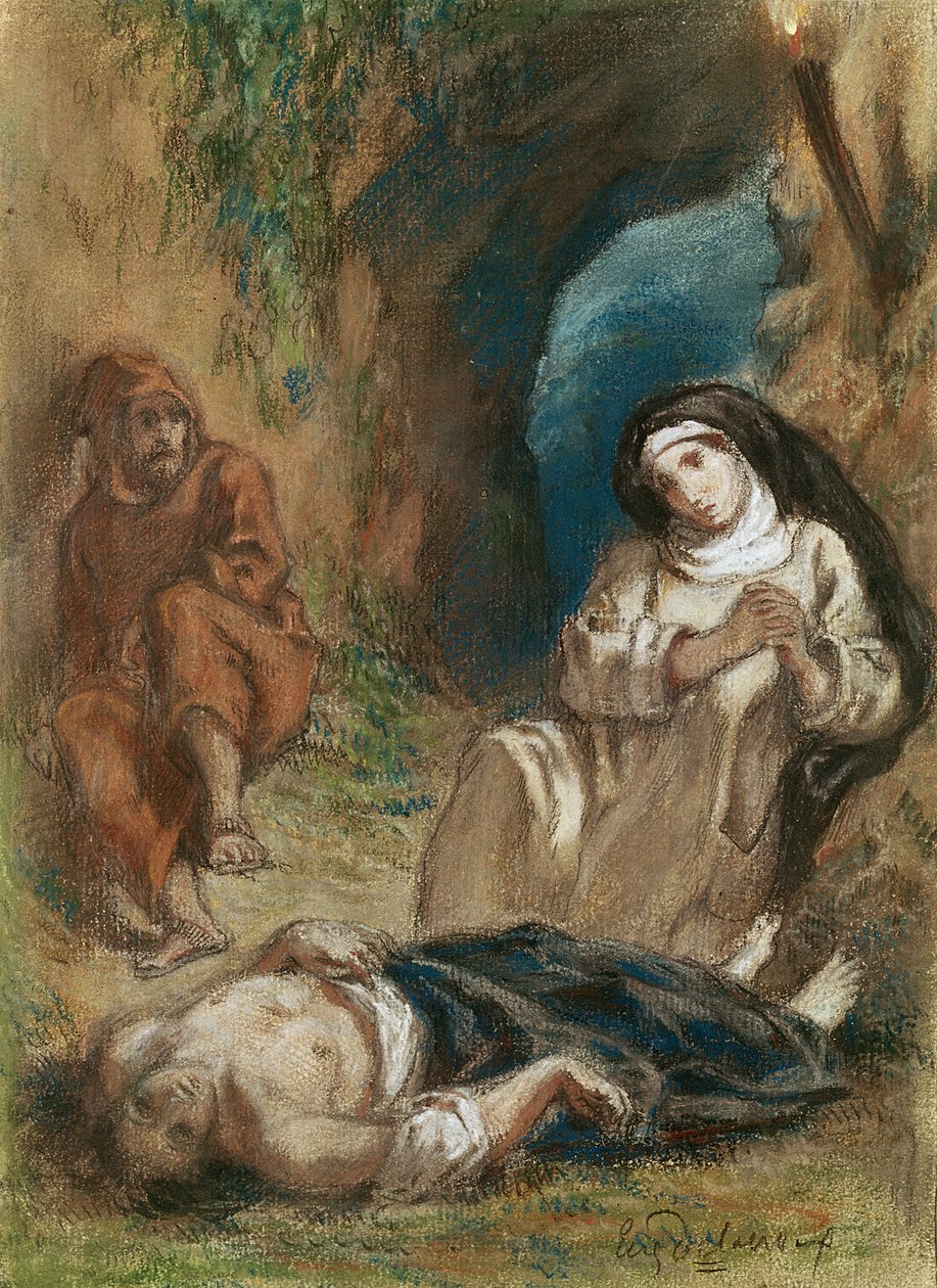 ليليا في الكهف ، من "ليليا" لجورج ساند (1804-76) c.1852 (باستيل على ورق) بواسطة فرديناند فيكتور يوجين ديلاكروا