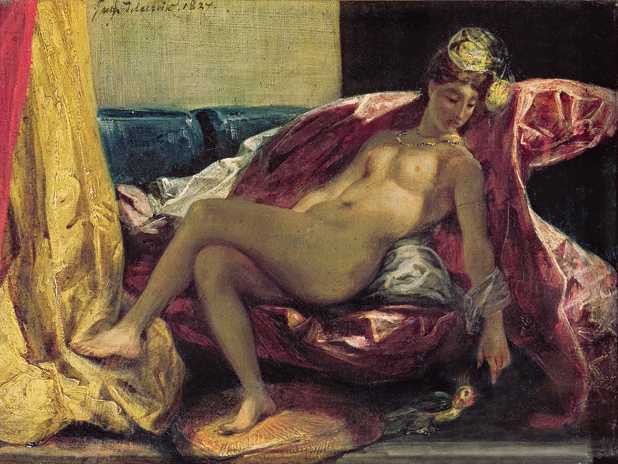 مستلق Odalisque أو ، امرأة بببغاء ، 1827 بواسطة فرديناند فيكتور يوجين ديلاكروا