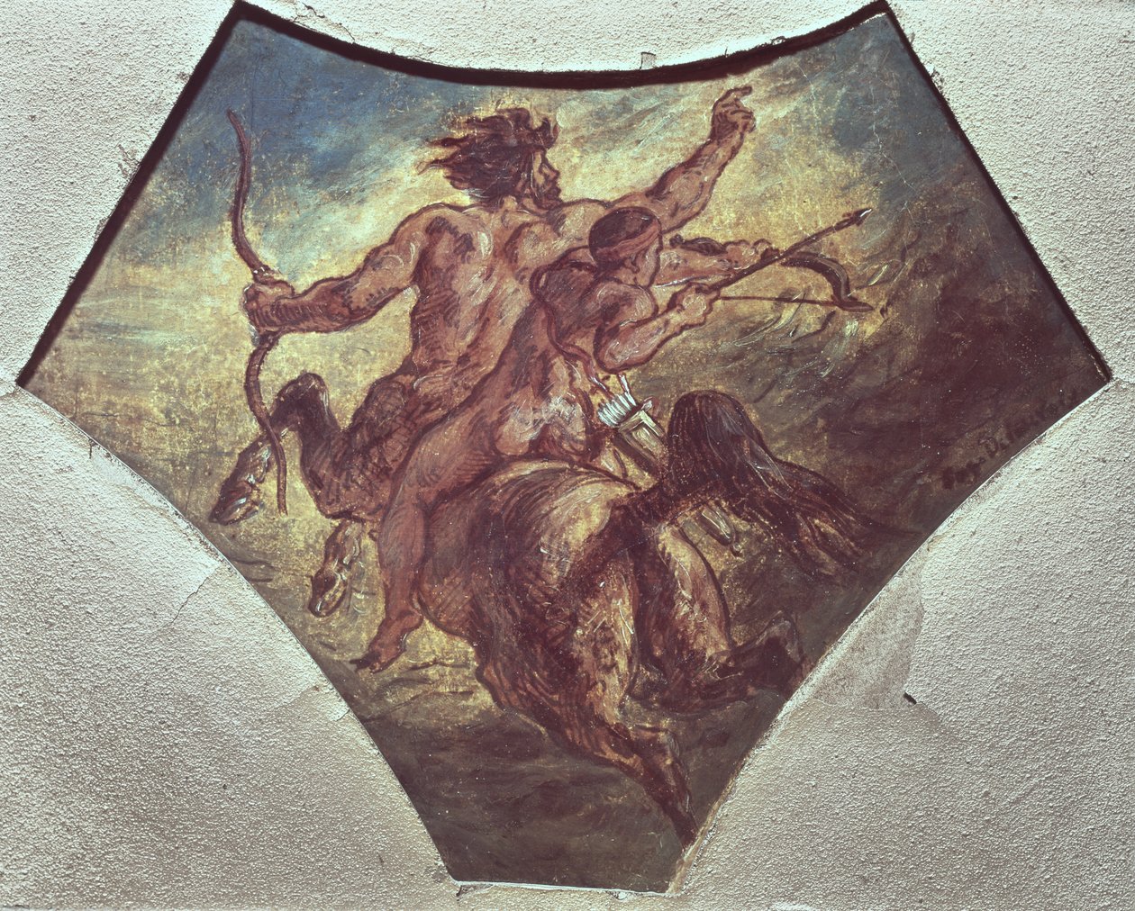 تعليم أخيل (نسخة طبق الأصل من الرسم التخطيطي الأول لواحد من المعلقين الأربعة في Coupole de la Poesie في مجلس النواب ، c.1848 (انظر أيضًا 75745) بواسطة فرديناند فيكتور يوجين ديلاكروا