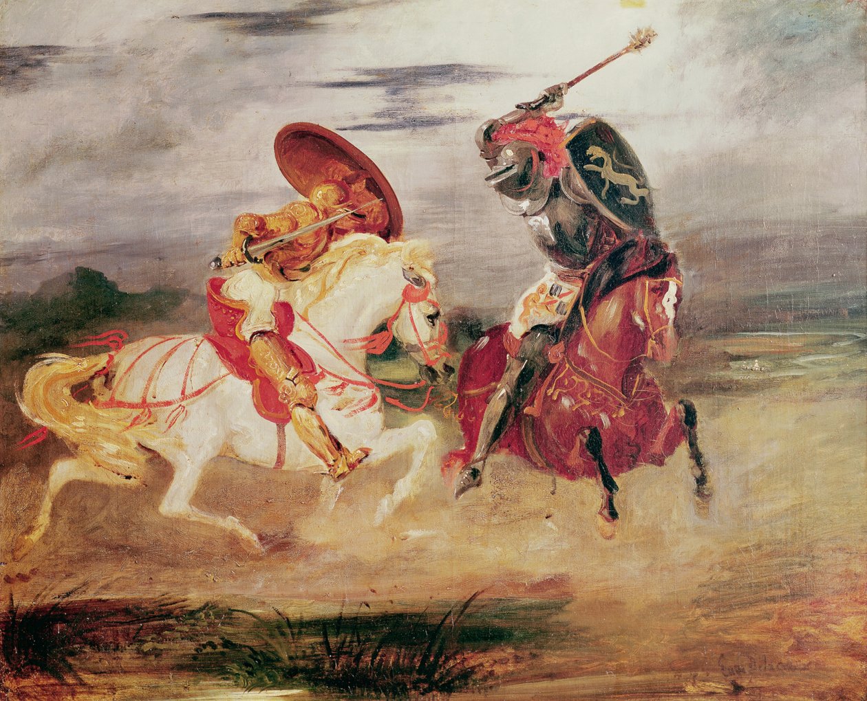 اثنان من الفرسان يقاتلون في المناظر الطبيعية ، ج .1824 بواسطة فرديناند فيكتور يوجين ديلاكروا