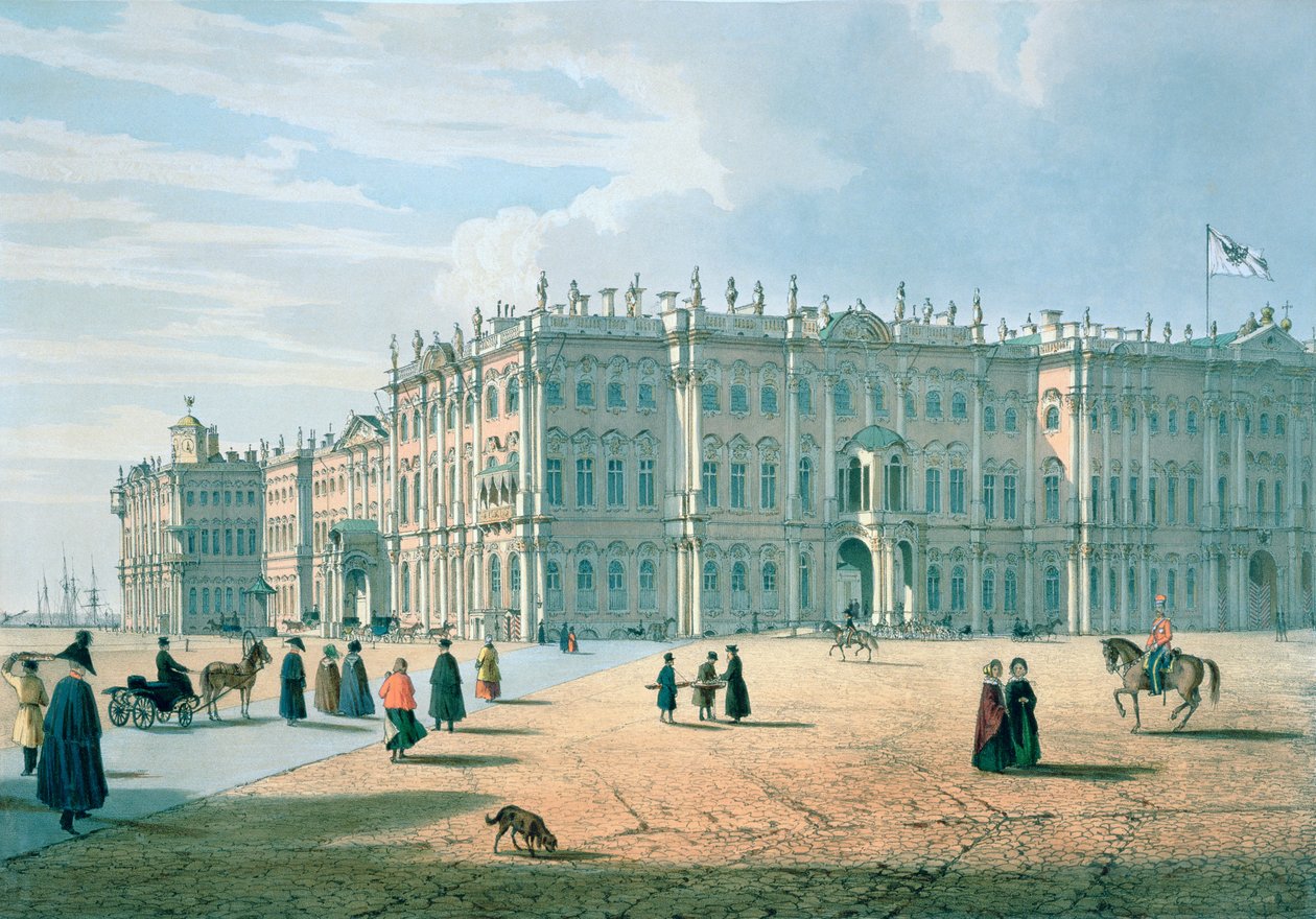 القصر الشتوي كما يُرى من ممر القصر ، سانت بطرسبرغ ، c.1840 بواسطة فرديناند فيكتور بيروت