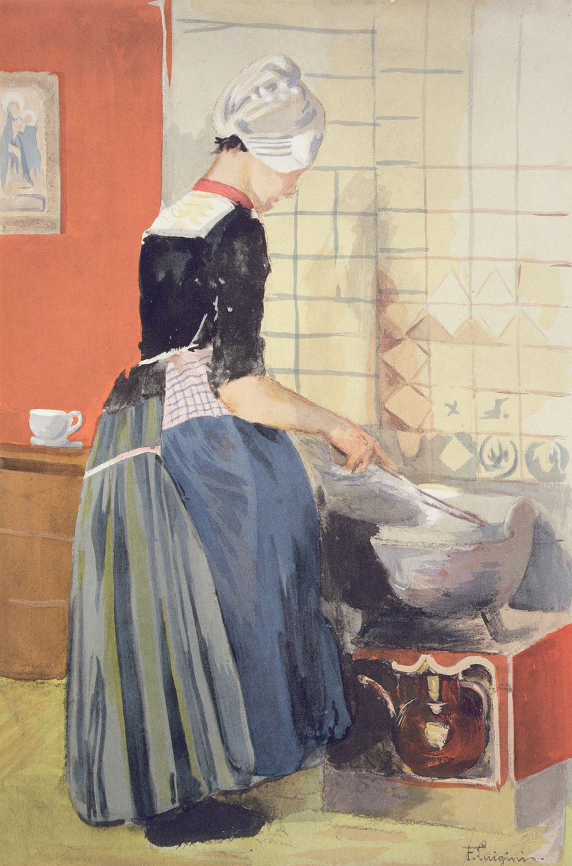 طبخ الفتاة الهولندية ، من LESTampe Moderne ، نشر باريس 1897-99 بواسطة فرديناند جان لويجيني