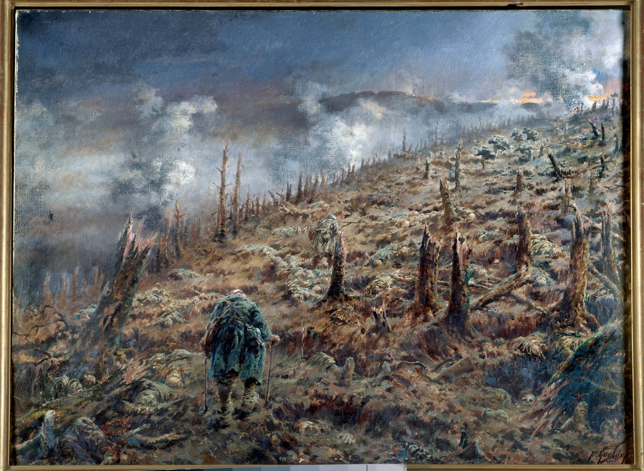 الحرب العالمية الأولى (1914-1918): "واد الموت في فردان" منظر من الأنقاض والرماد بعد المعركة. لوحة لفرديناند جوزيف جيلدري (1858-1945) 1916 باريس. متحف الحربين العالميتين بواسطة فرديناند جوزيف جويلدري