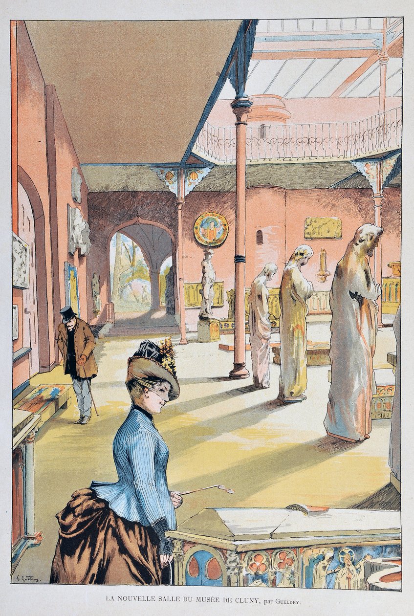 الغرفة الجديدة لمتحف العصور الوسطى في كلوني في باريس 1887 ، بقلم فرديناند جوزيف جيلدري (1858-1945) نقش من عام 1887 في "مجلة Paris-Illustrous Weekly" بواسطة فرديناند جوزيف جويلدري