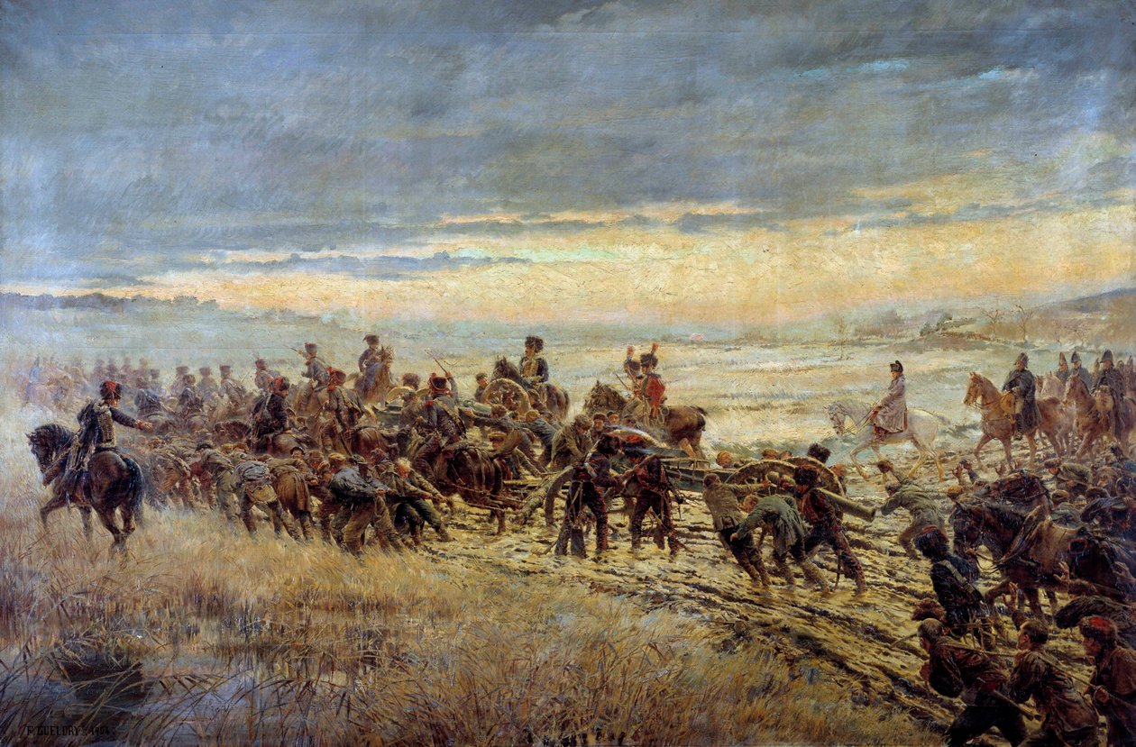عشية معركة مونتميرايل 1814/02/10 لوحة لفرديناند جوزيف جيلدري (1858-1945) 1903-1904 صن. 1,3×3,5 م باريس، متحف الجيش انتبه! قد يخضع استخدام هذا العمل لطلب ترخيص من طرف ثالث أو رسوم إضافية بواسطة فرديناند جوزيف جويلدري