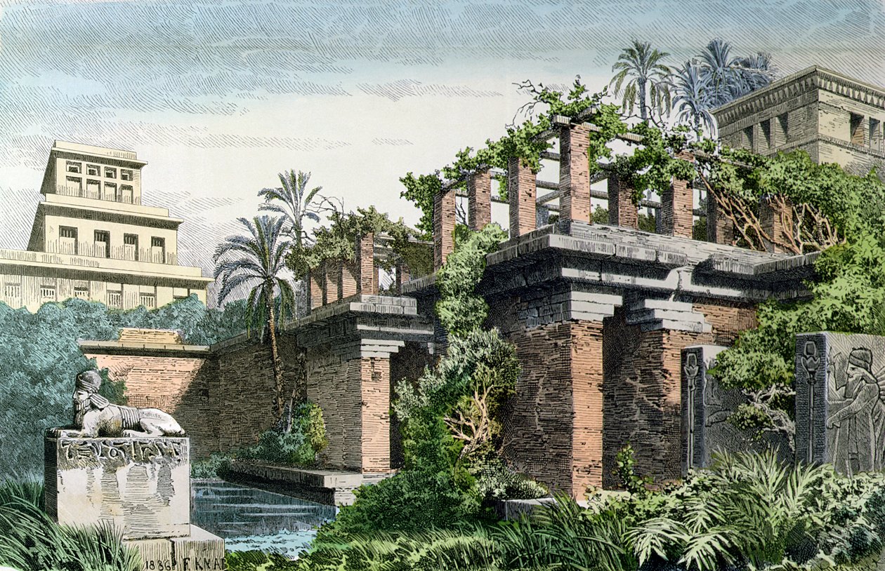 الحدائق المعلقة في بابل ، من سلسلة "عجائب الدنيا السبع" المنشورة في "Munchener Bilderbogen" ، 1886 بواسطة فرديناند كناب