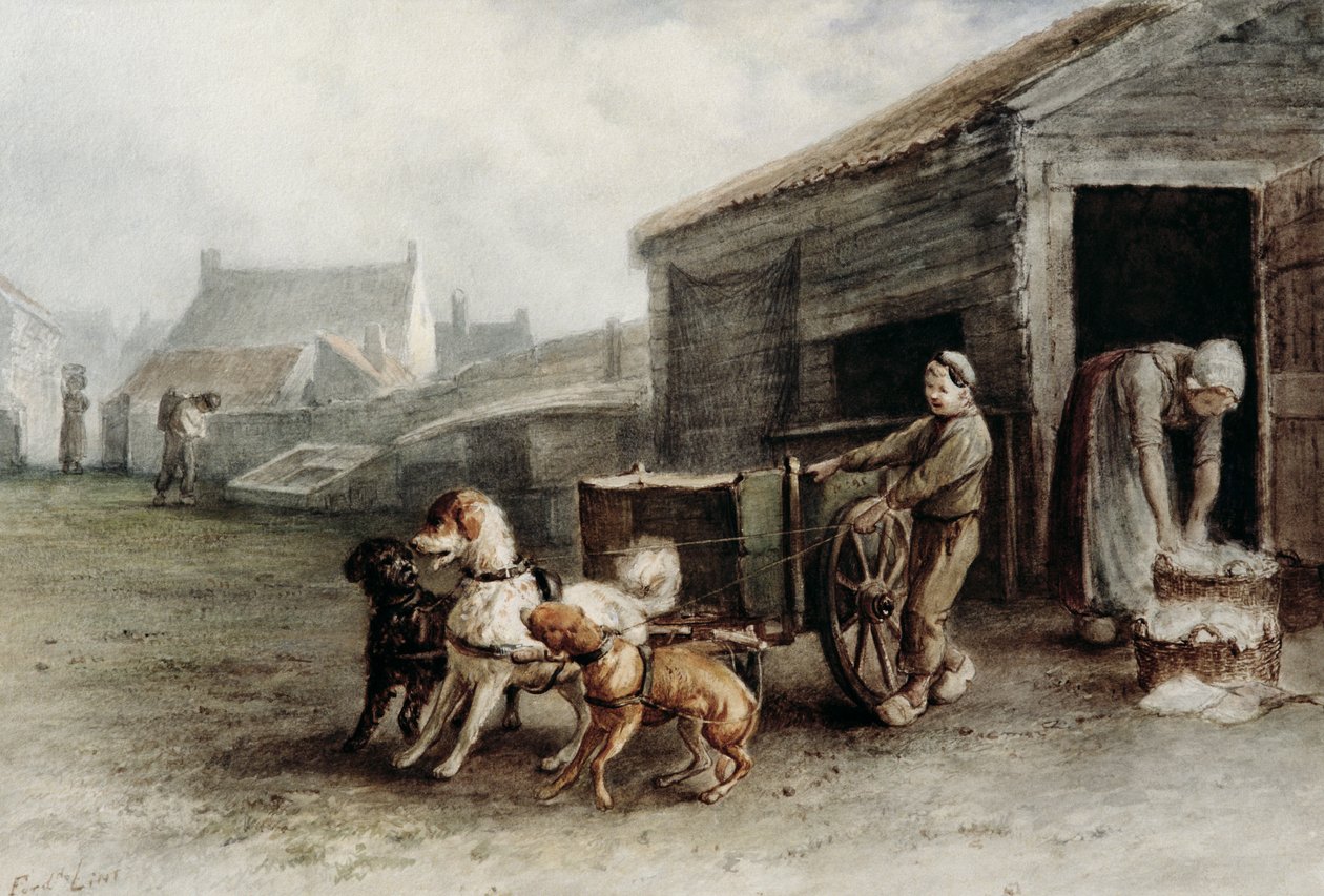 عربة الكلب ، هولندا ، c.1890 (مرحاض على ورق) بواسطة فرديناند لينتز