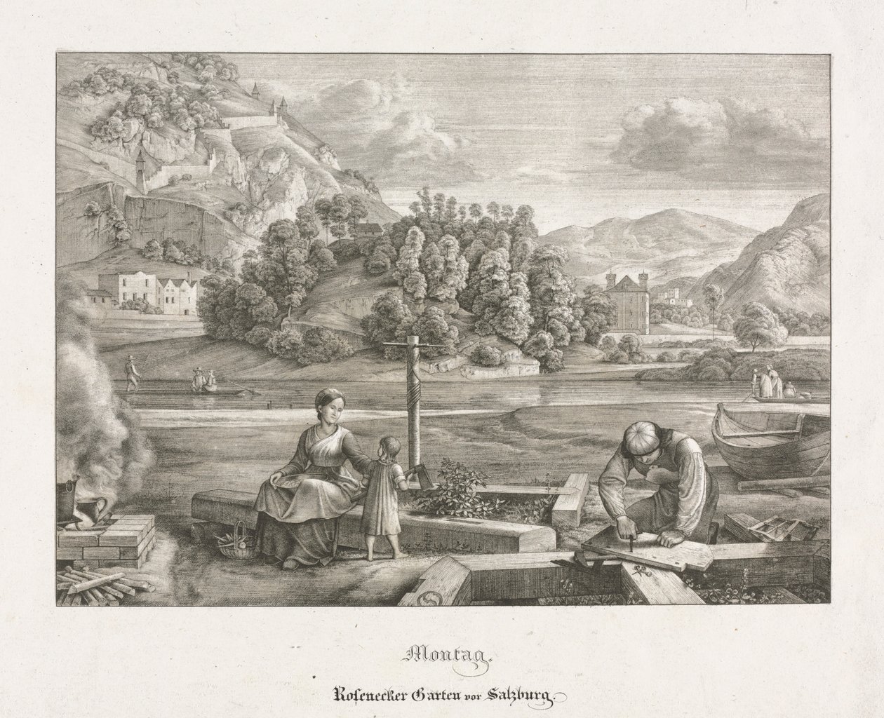 Seven Views in Salzburg and Berchtesgaden: Monday: Rosenecker Garden Salzburg، 1823. بواسطة فرديناند أوليفييه