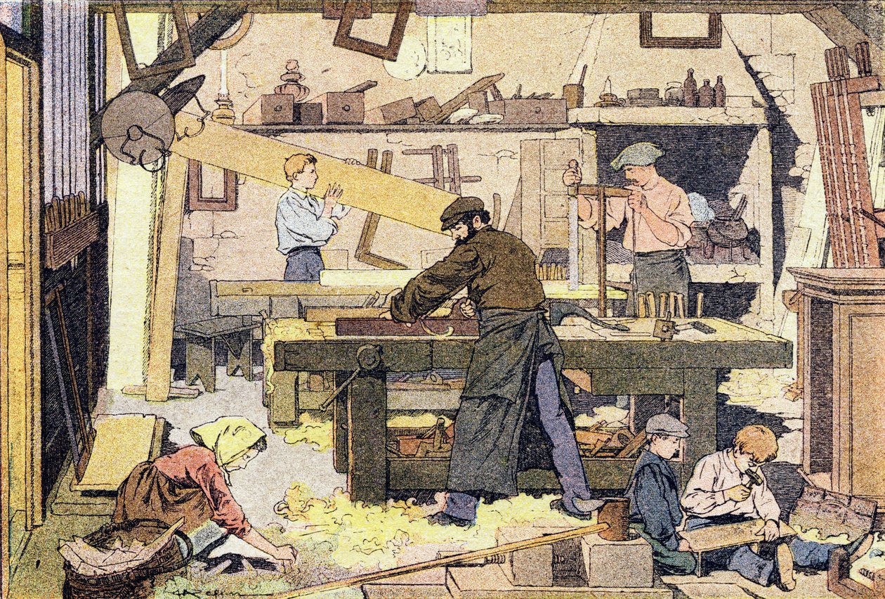 النجار ، في كتاب مصور للطفولة ، حوالي 1900 (نقش). بواسطة فرديناند رافين