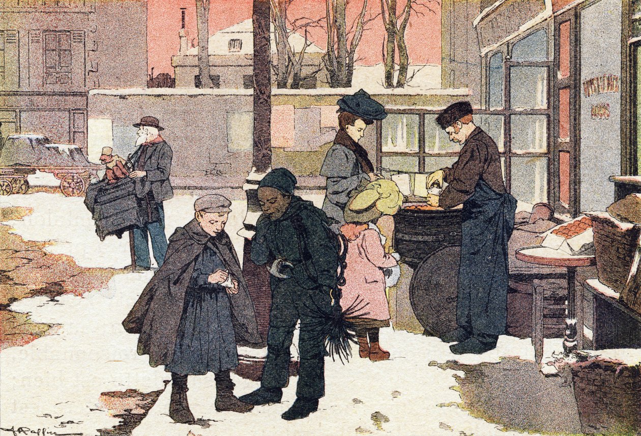 تاجر الكستناء ، في كتاب مصور للطفولة ، حوالي عام 1900 (نقش). بواسطة فرديناند رافين