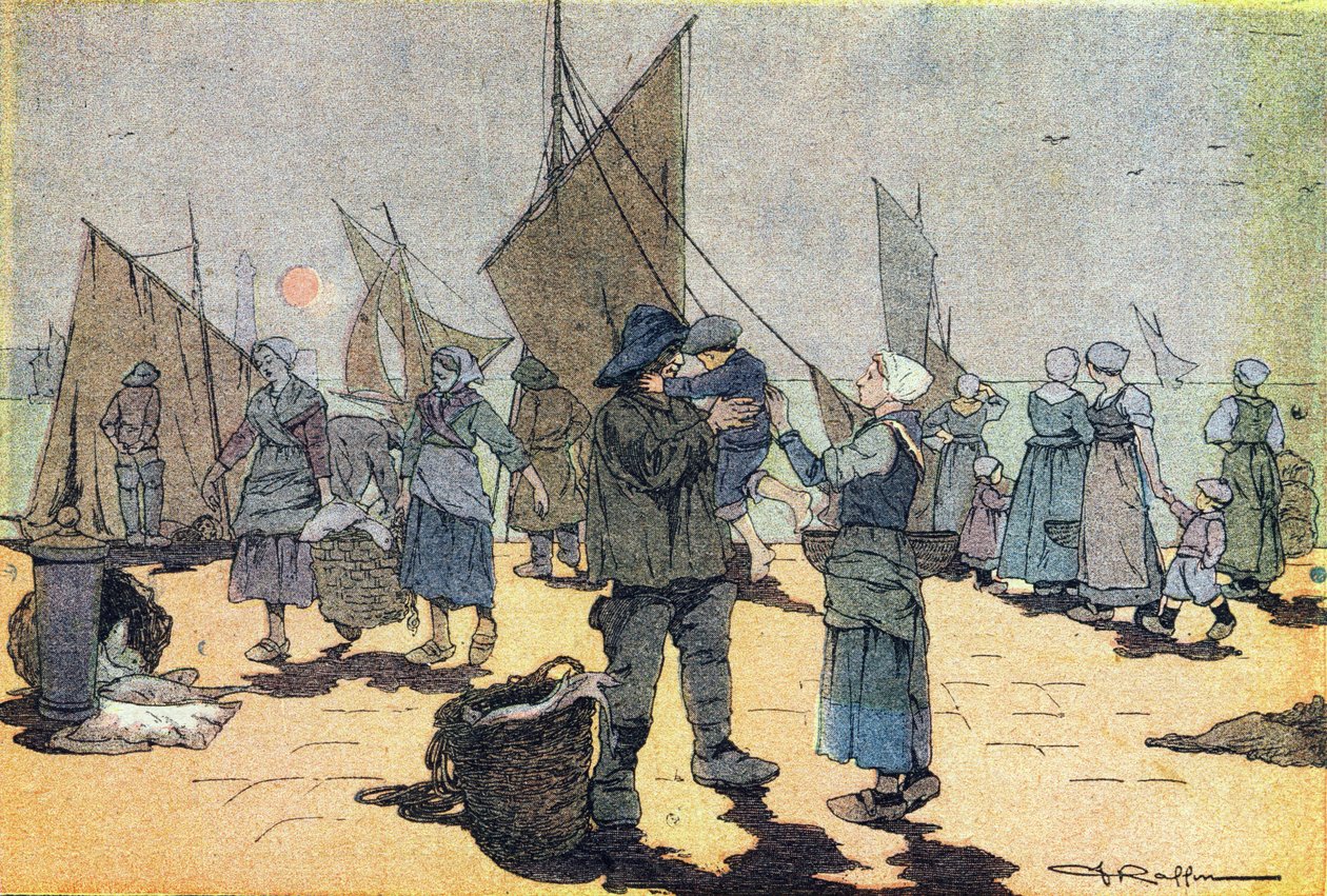 عودة الصيد، في Imagier de l'enfance، حوالي عام 1900 (نقش) بواسطة فرديناند رافين