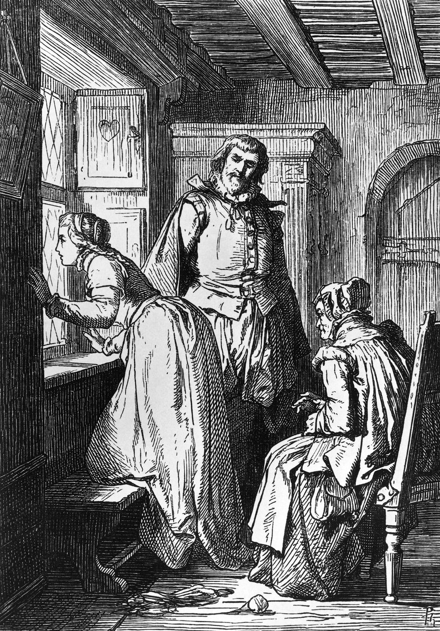 Klaerchen في انتظار إيغمونت ، رسم إيغمونت ، مأساة بقلم يوهان فولفغانغ فون غوته (1749-1832) ، نقش خشبي بعد رسم فرديناند روثبارت (1823-1899) بواسطة فرديناند روثبارت