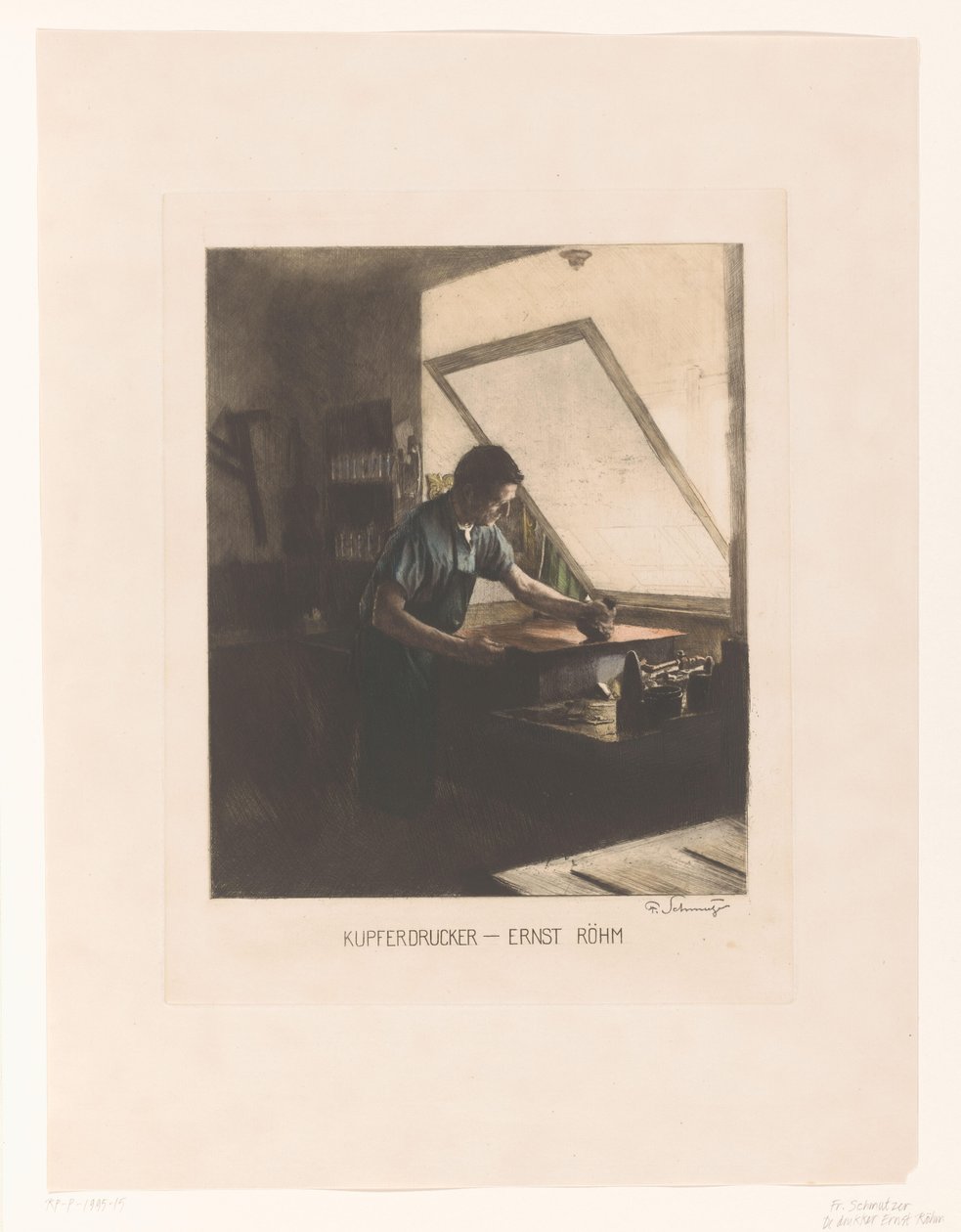 صورة شخصية للطابعة إرنست روم Copperprinter - إرنست روم (العنوان على الكائن) بواسطة فرديناند شموتزر (توقيع الفنان)