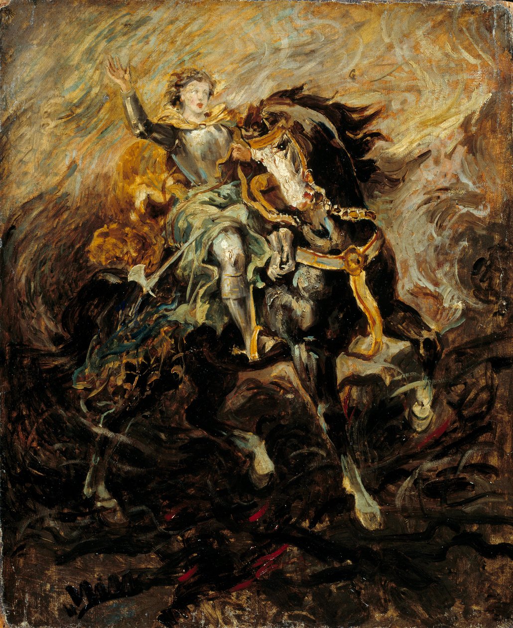 Clorinde يتدخل لإنقاذ Olinde و Sophronia رسم توضيحي لمشهد من Torquato Tasso "La Jerusalem delivree" (La gerusalemme liberata). رسم يوجين ديلاكروا (1798-1863) القرن التاسع عشر. 0،61x0،5 م بواسطة فرديناند فيكتور يوجين ديلاكروا