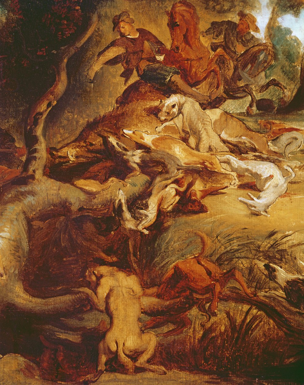 تفاصيل The Wild Boar Hunt ، بعد لوحة بواسطة روبنز ، c.1840-50 (انظر 203232) بواسطة فرديناند فيكتور يوجين ديلاكروا