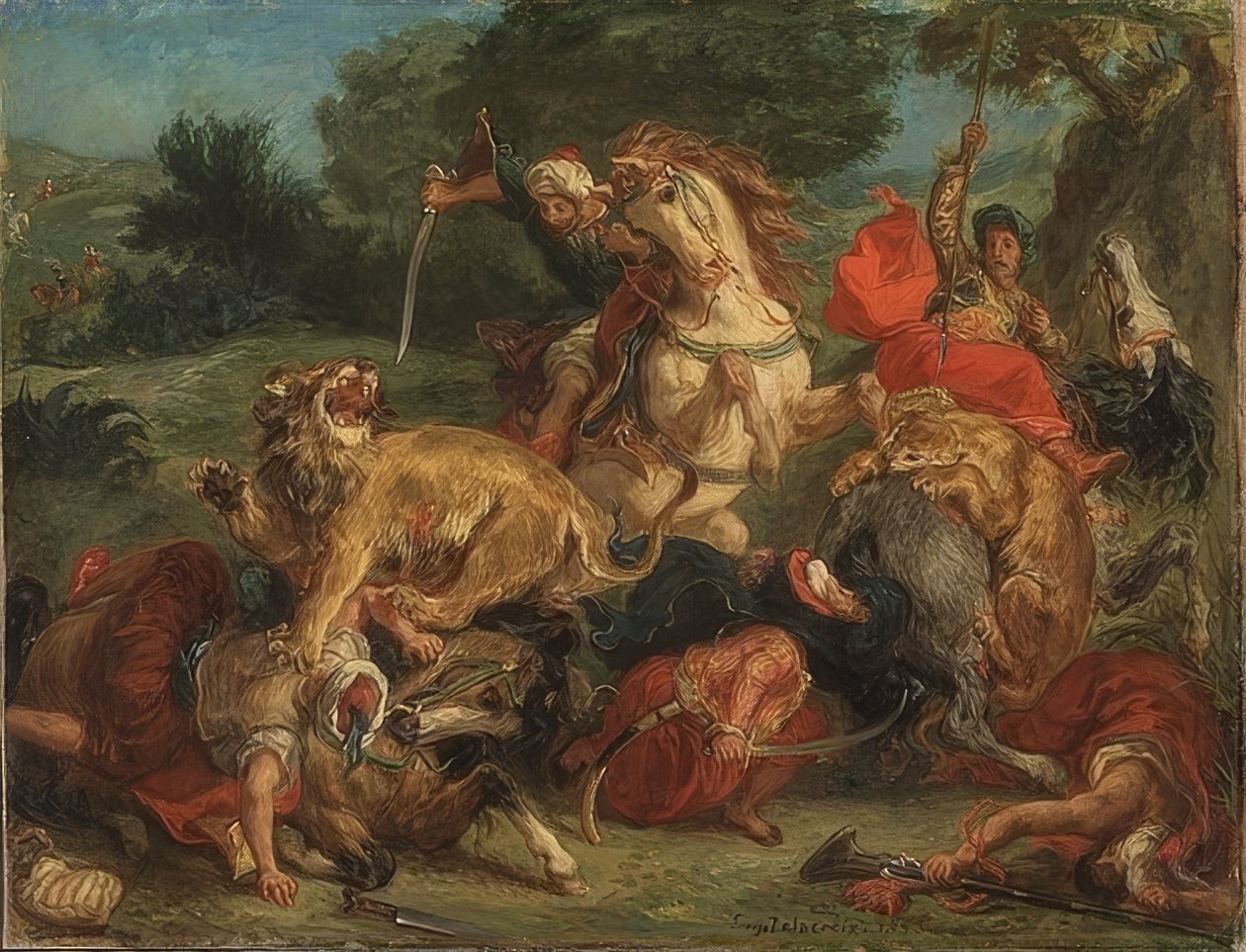 صيد الأسد. 1855 بواسطة فرديناند فيكتور يوجين ديلاكروا