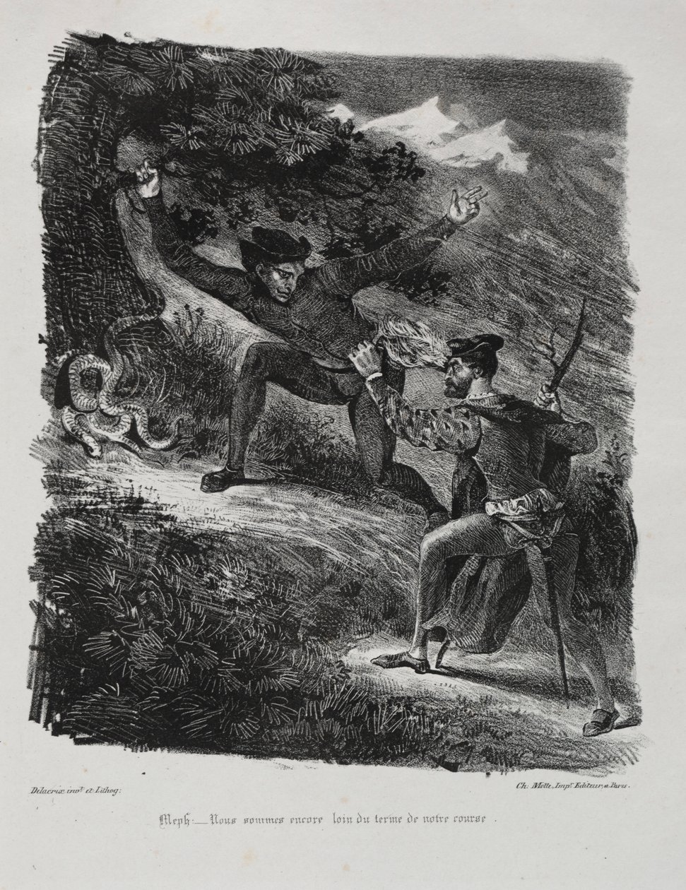 الرسوم التوضيحية لـ Faust: Faust و Méphistophélés في جبال Hartz ، 1828. بواسطة فرديناند فيكتور يوجين ديلاكروا