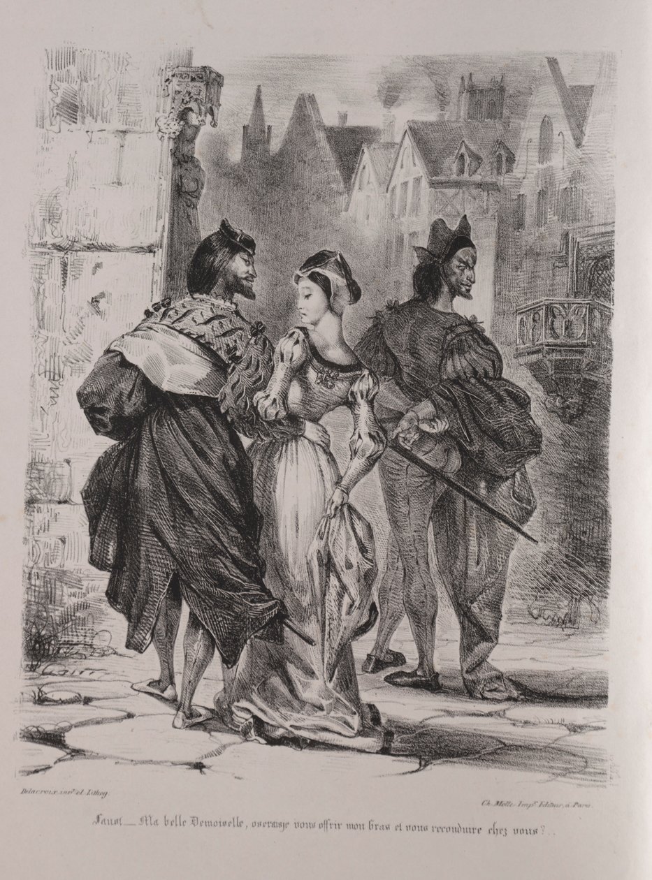 توضيحات لـ Faust: يسعى Faust إلى إغراء Marguerite ، 1828. بواسطة فرديناند فيكتور يوجين ديلاكروا
