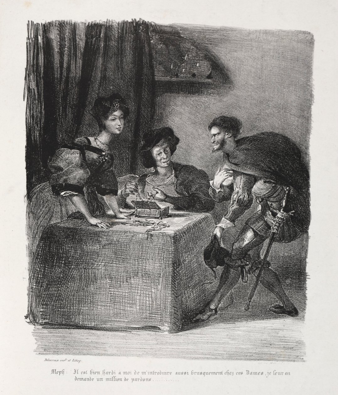 الرسوم التوضيحية لـ Faust: Méphistophelés في Marthe ، 1828. بواسطة فرديناند فيكتور يوجين ديلاكروا