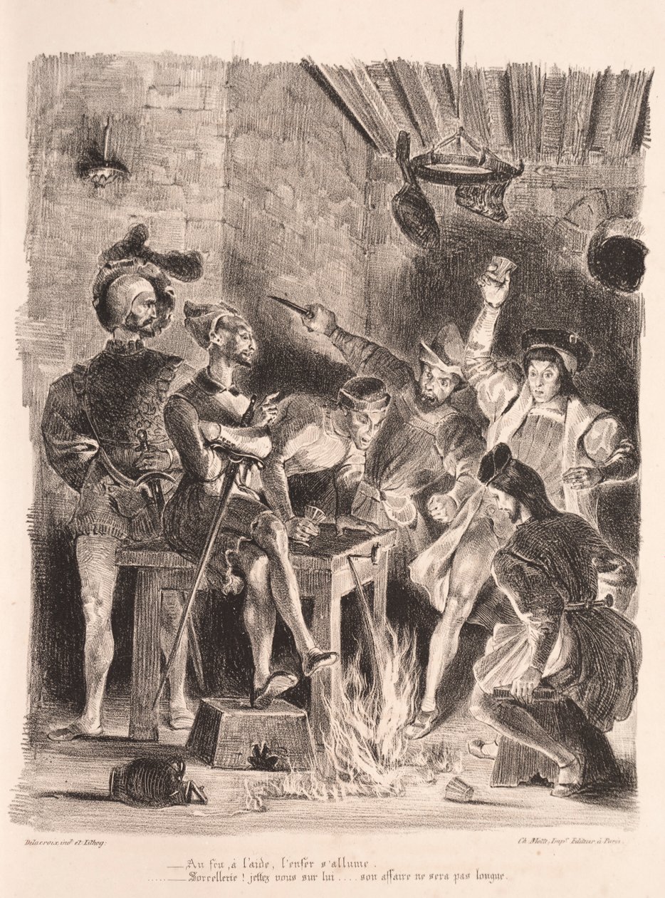 الرسوم التوضيحية لـ Faust: Méphistophélés في حانة الطلاب ، 1828. بواسطة فرديناند فيكتور يوجين ديلاكروا