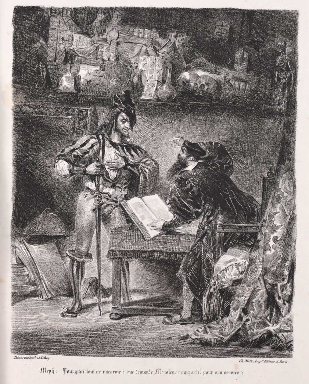 الرسوم التوضيحية لـ Faust: Méphistophélés يزور Faust ، 1828. بواسطة فرديناند فيكتور يوجين ديلاكروا