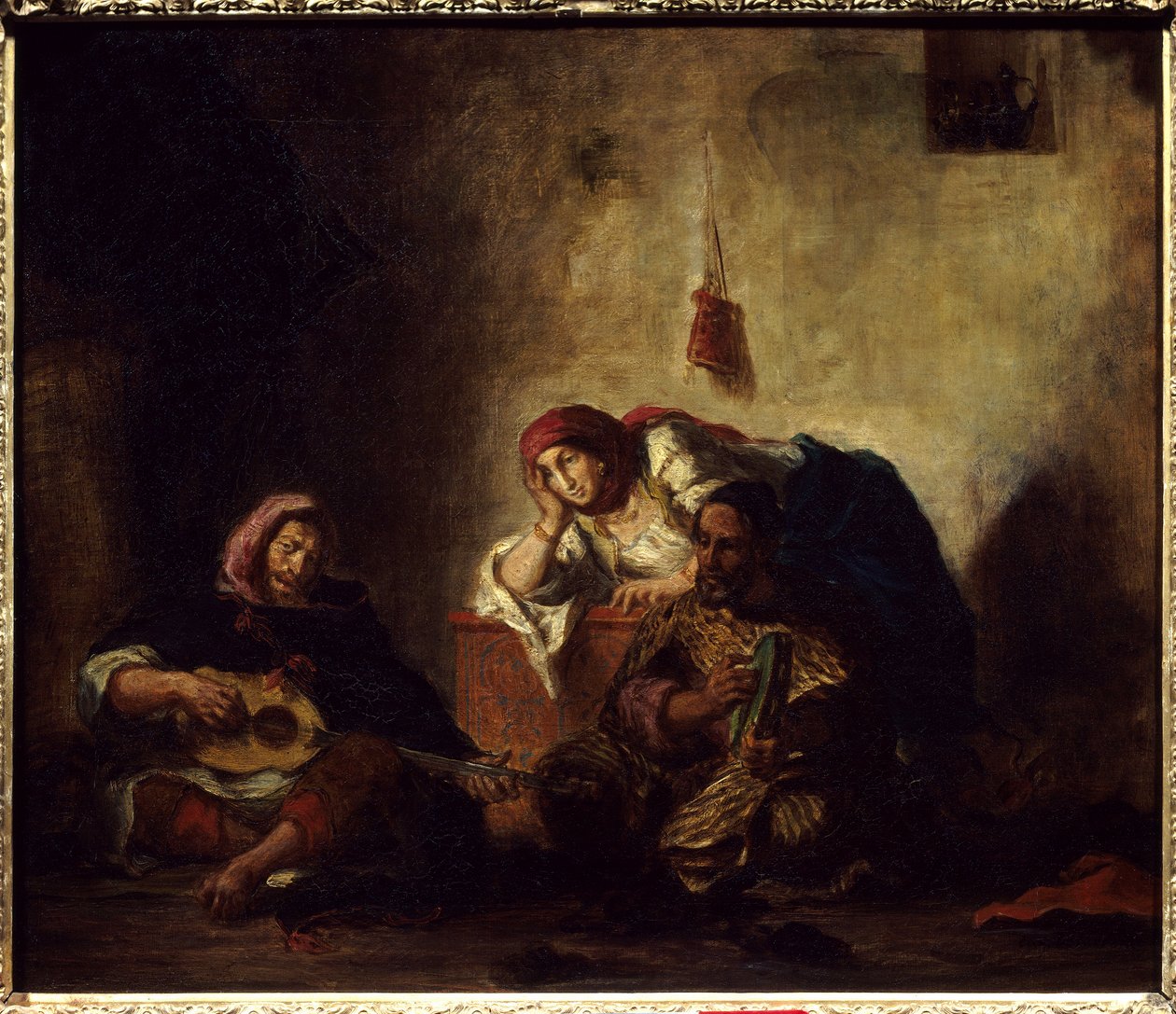موسيقيون يهود في موغادور (الاسم السابق للصويرة) في المغرب رسم يوجين ديلاكروا 1798-1863) 1847 صن. 0،46x0،55 م باريس ، متحف اللوفر. بواسطة فرديناند فيكتور يوجين ديلاكروا