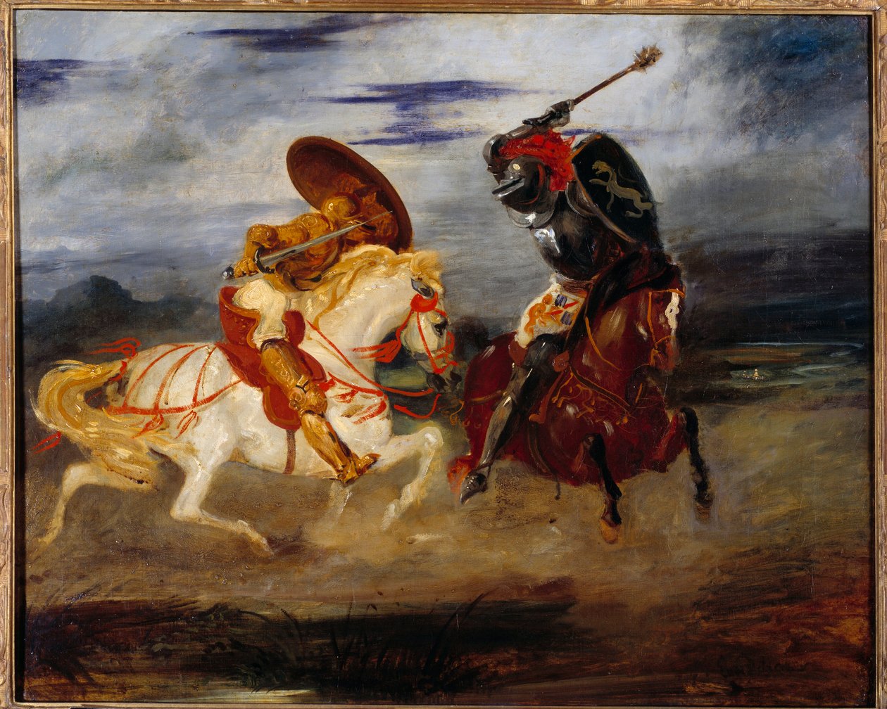 الفرسان يقاتلون في الريف. لوحة ليوجين ديلاكروا (1798-1863) بواسطة فرديناند فيكتور يوجين ديلاكروا