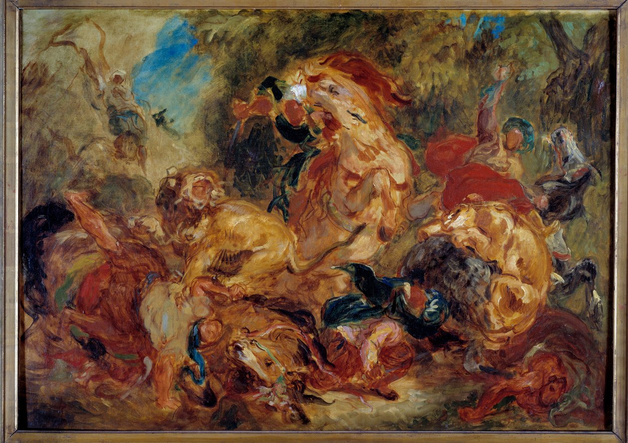 مطاردة الأسد. رسم بواسطة يوجين ديلاكروا (1798-1863) بواسطة فرديناند فيكتور يوجين ديلاكروا