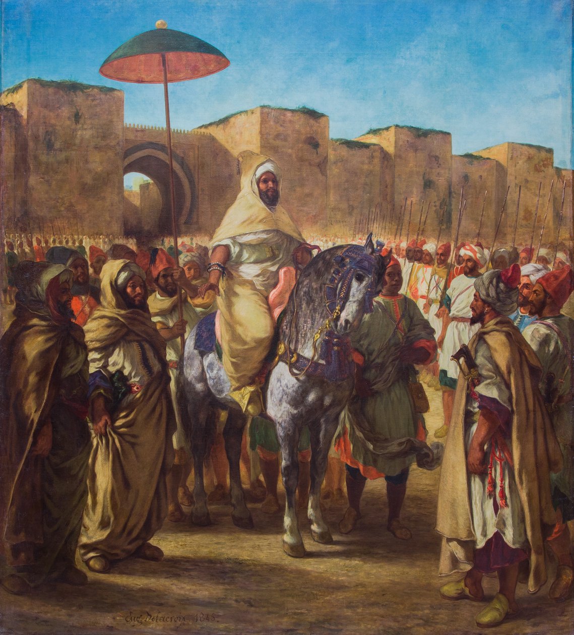 مولاي عبد الرحمن، سلطان المغرب، وهو يغادر قصره في مكناس محاطاً بحرسه وكبار ضباطه، 1845 (زيت على قماش) بواسطة فرديناند فيكتور يوجين ديلاكروا