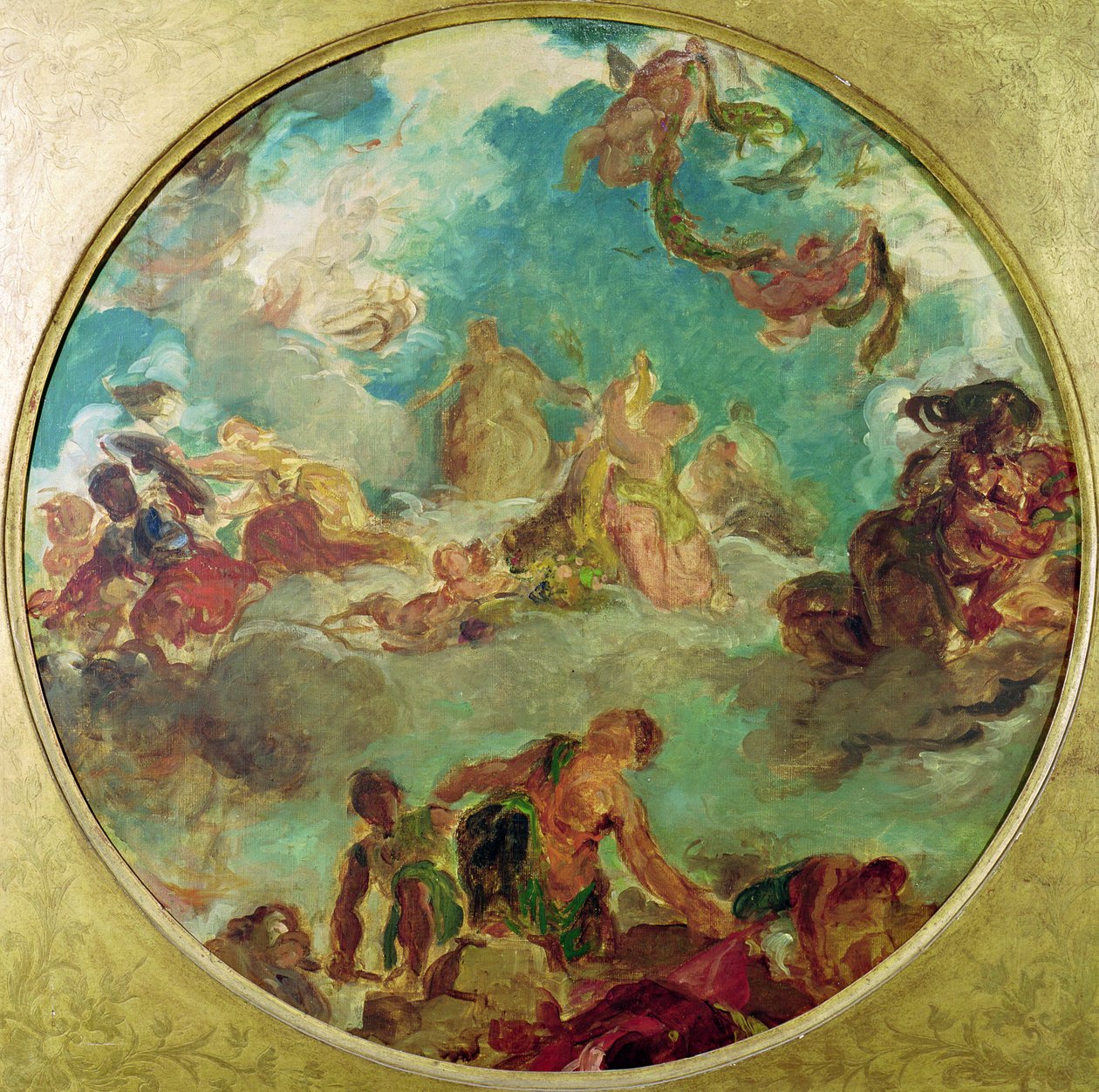 السلام النازل إلى الأرض ، دراسة السقف المركزي لصالون دي لا باي في فندق دي فيل دمر في عام 1871 خلال الكومونة بواسطة فرديناند فيكتور يوجين ديلاكروا