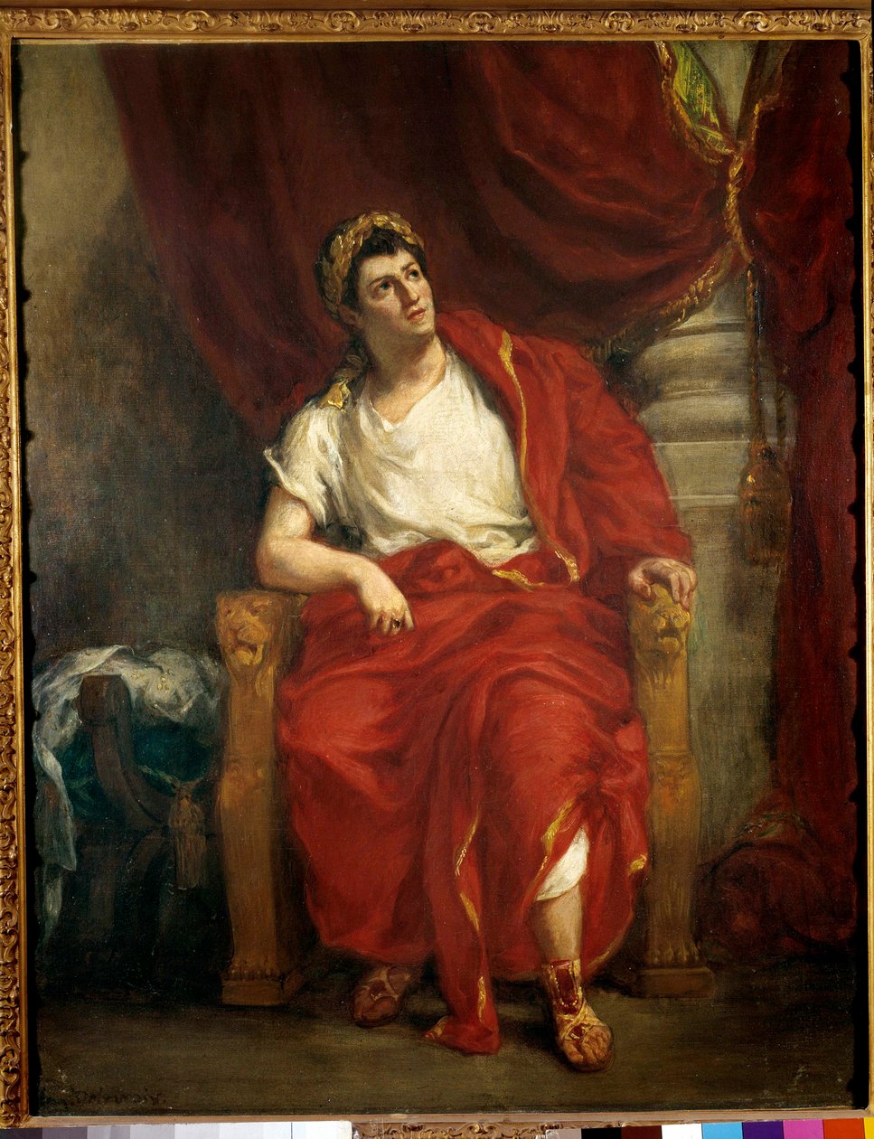 صورة للممثل الكوميدي فرانسوا جوزيف (فرانسوا جوزيف) تالما (1763-1826) وهو يفسر نيرون في قطعة بريتانيكوس "" لجين راسين "" لوحة ليوجين ديلاكروا (1798-1863) 1853 ديم. 0،92 x 0،73 م باريس ، كوميديا فرنسية بواسطة فرديناند فيكتور يوجين ديلاكروا