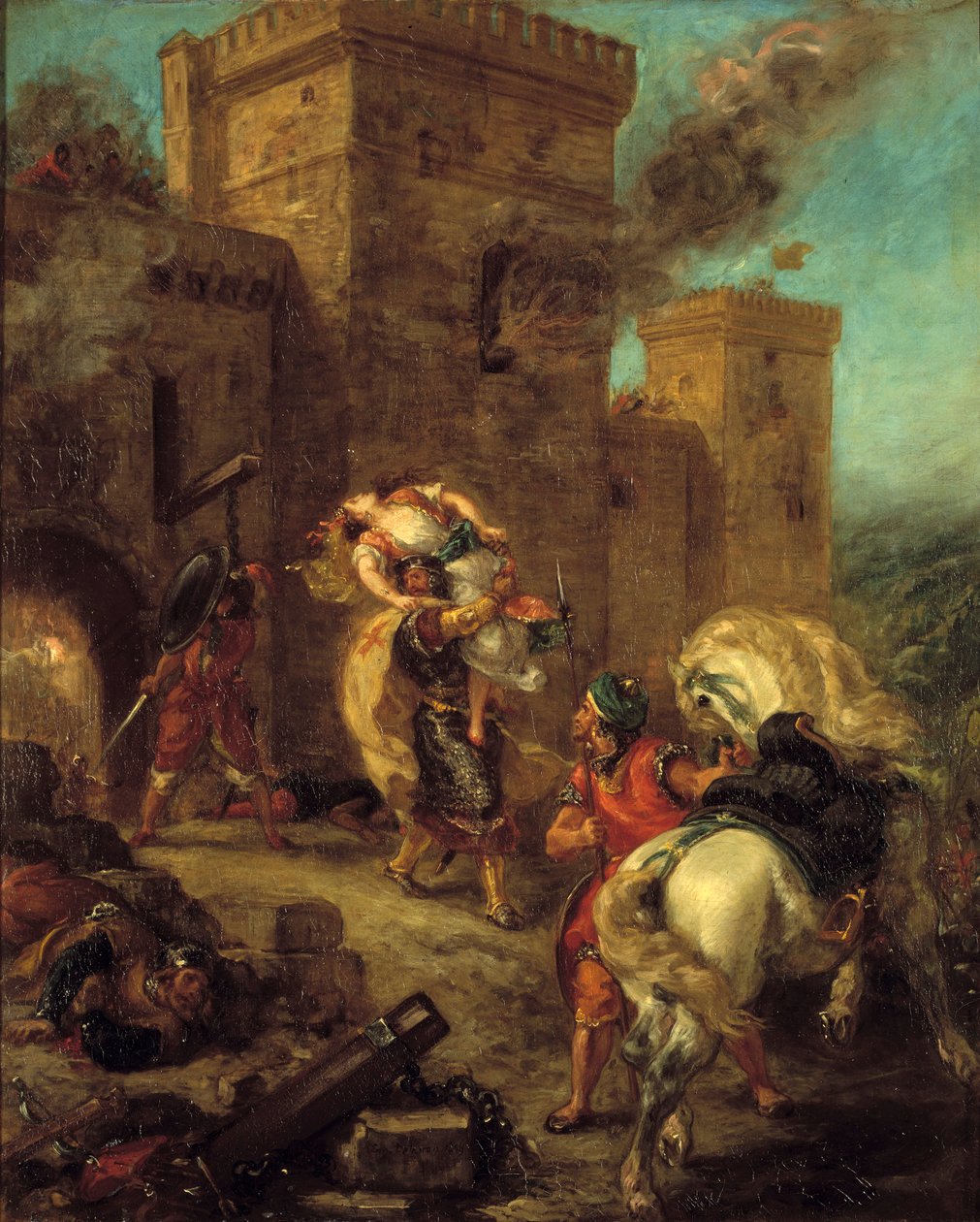 أقلعت ريبيكا من قبل فرسان الهيكل خلال حقيبة قلعة Frondeboeuf. من كتاب سكوت والتر “Ivanhoe”. لوحة ليوجين ديلاكروا (1798-1863) بواسطة فرديناند فيكتور يوجين ديلاكروا