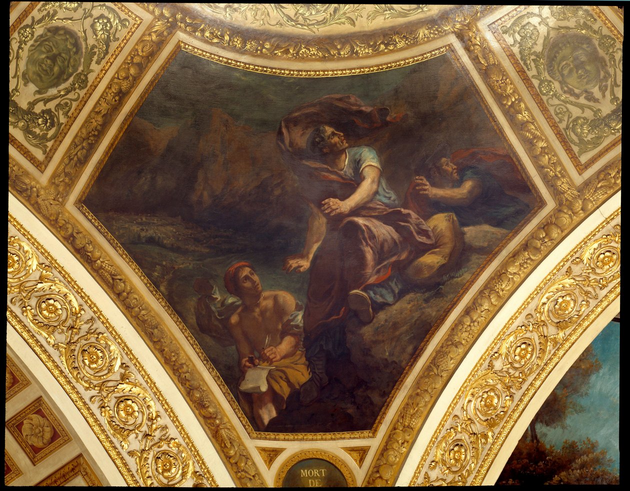 وفاة بليني الأكبر (23-79 م) أثناء ثوران لوحة Vesuve التي رسمها يوجين ديلاكروا (1798-1863) تزين قبة مكتبة الجمعية الوطنية بواسطة فرديناند فيكتور يوجين ديلاكروا