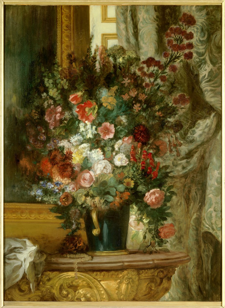 مزهرية من الزهور على وحدة تحكم لوحة رسمها يوجين ديلاكروا (1798-1863) 1850 Dim.1،35 x 1،02 m مونتوبان ، متحف إنجرس بواسطة فرديناند فيكتور يوجين ديلاكروا
